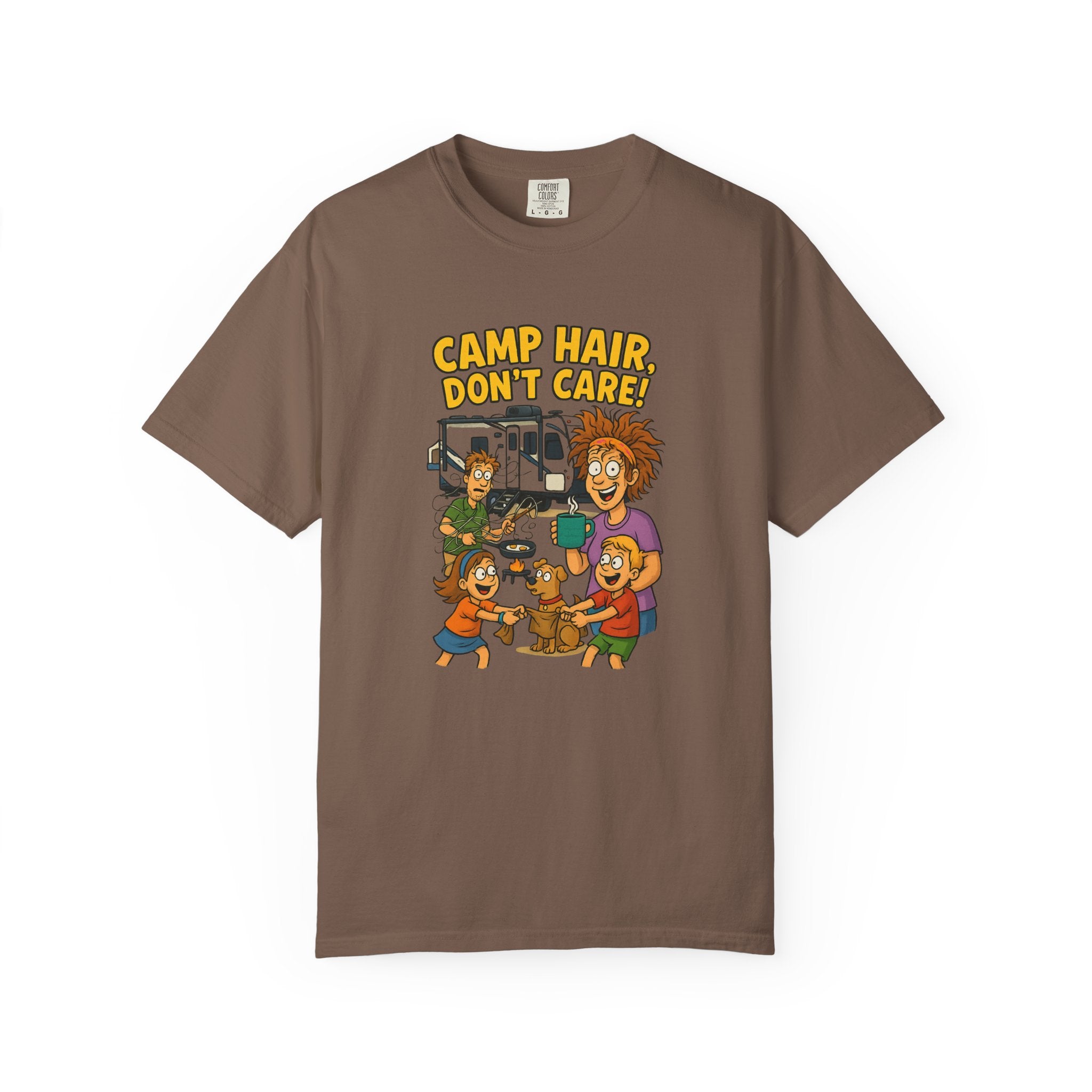 Camp Hair Don't Care T-Shirt, Unisex Garment-Dyed Tee, Camping Apparel, Funny Summer Shirt, Outdoor Lovers Gift, Vacation Essential