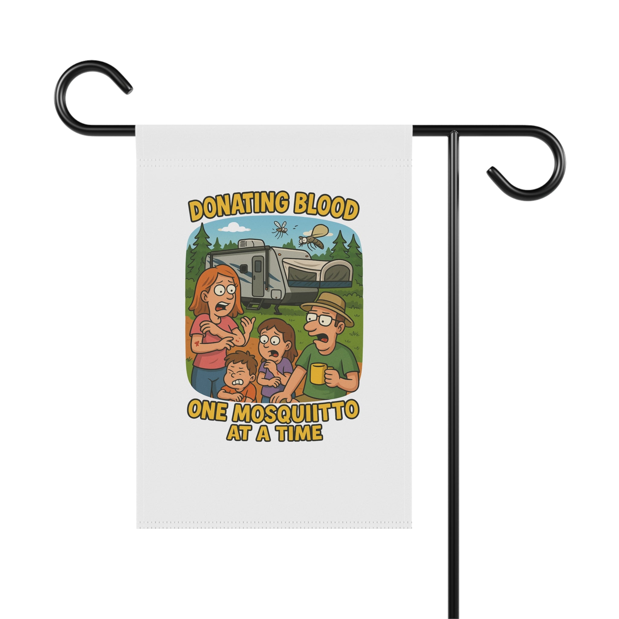 Whimsical Garden Banner, Family Outdoor Decor, Fun Holiday Greetings, Humorous Yard Sign, Mosquito Themed Banner, Gardening Gift