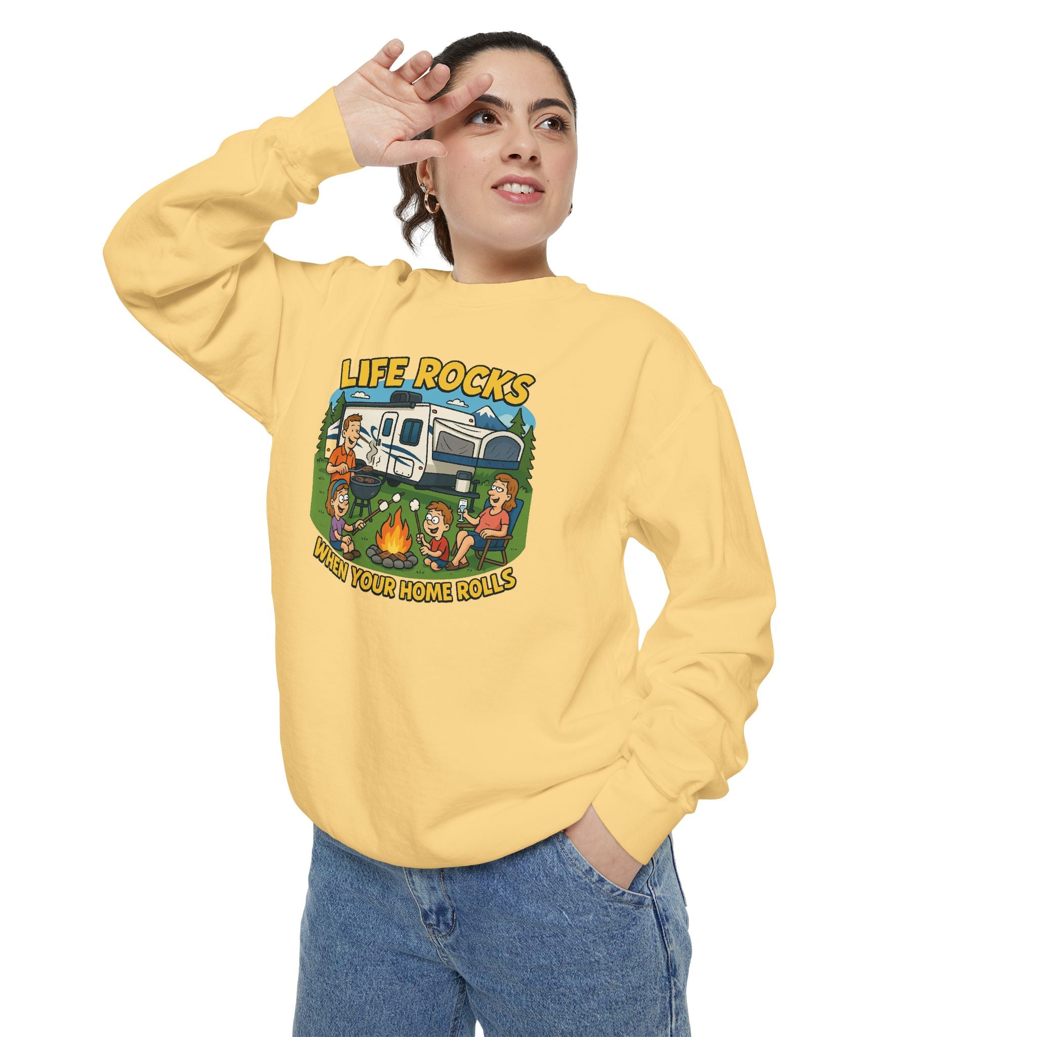 Retro Camping Sweatshirt, Life Rocks Sweater, Unisex Sweatshirt, Vintage RV Sweatshirt, Cozy Outdoor Apparel, Gift for Campers