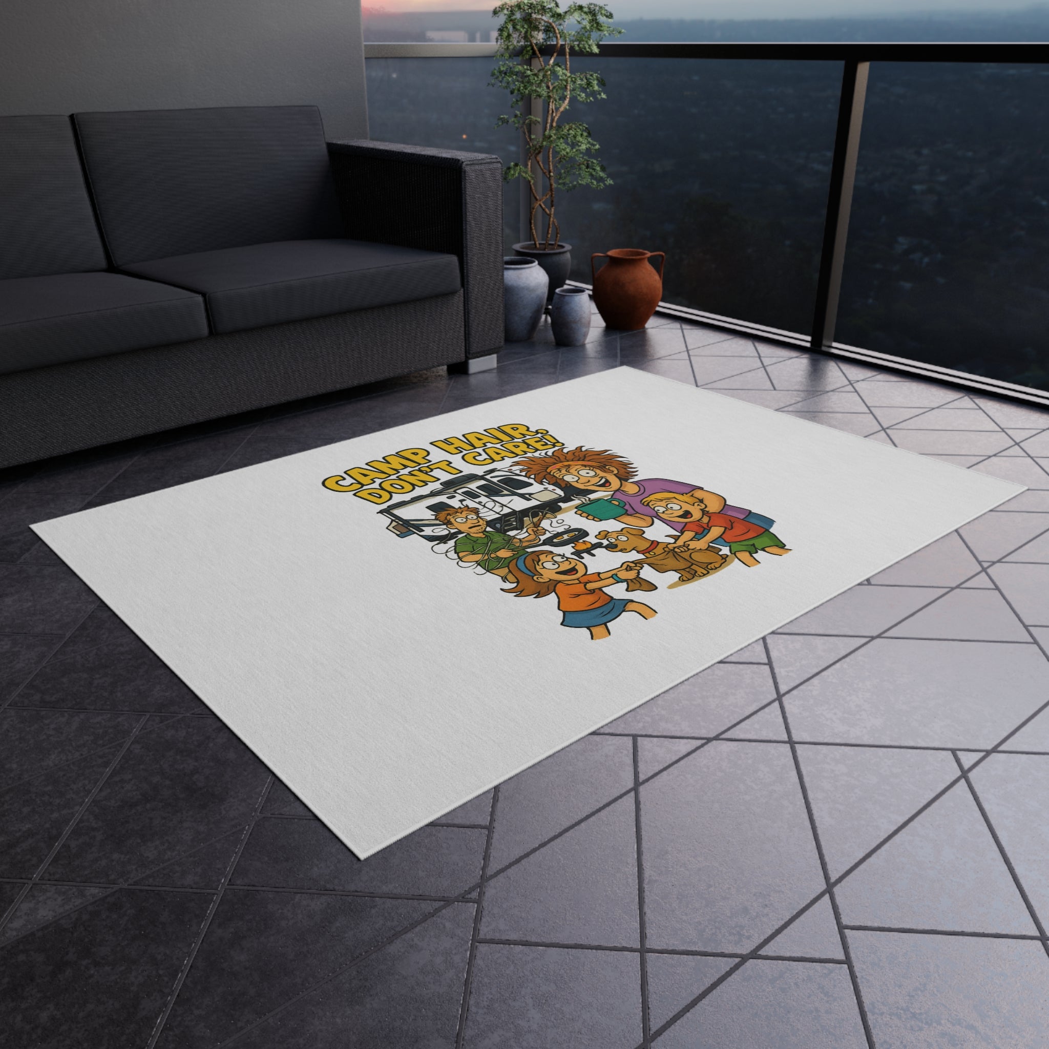 Camp-Themed Outdoor Rug - Perfect for Camping, RV Trips, Beach Days, Front Porch Decor, and Family Gatherings