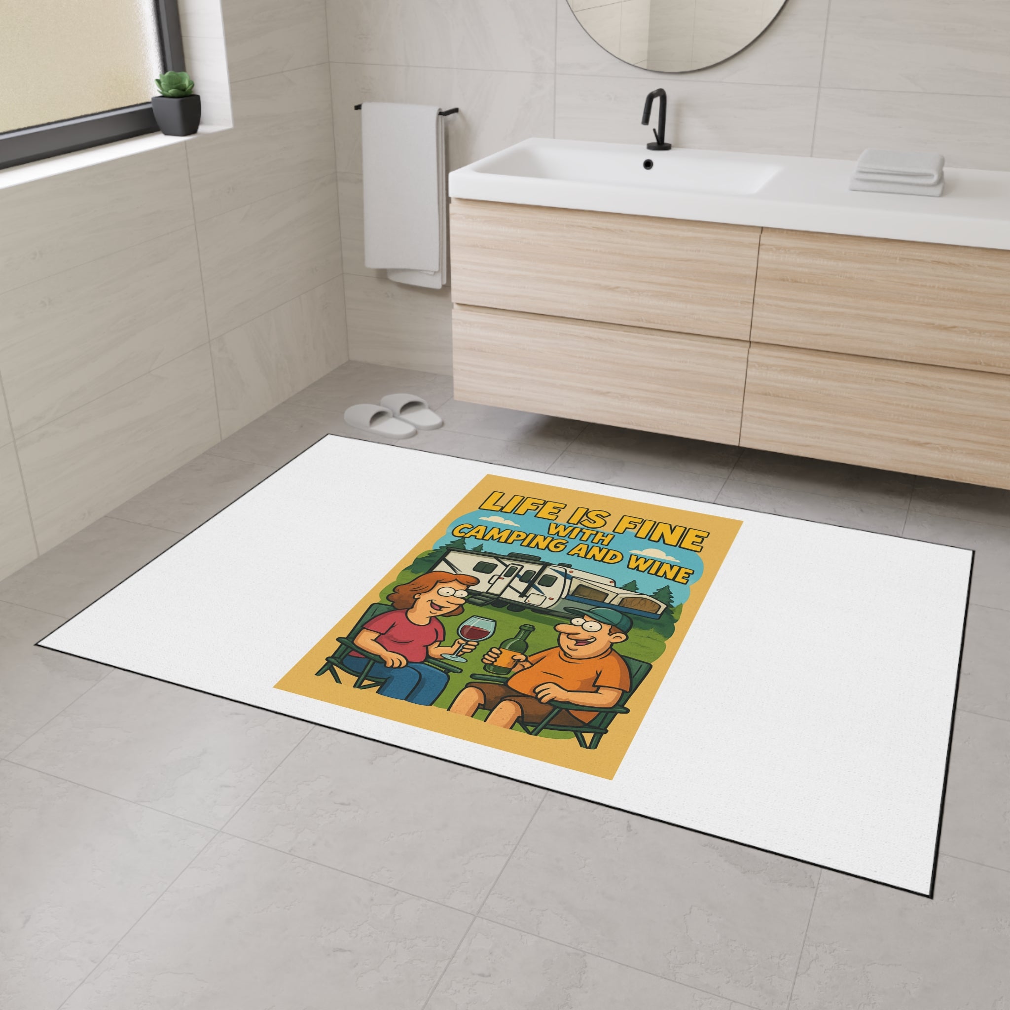 Campfire Vibes Floor Mat - Perfect for Outdoor Gatherings, RV Adventures, Gift for Camping Enthusiasts, Wine Lovers, Patio Decor