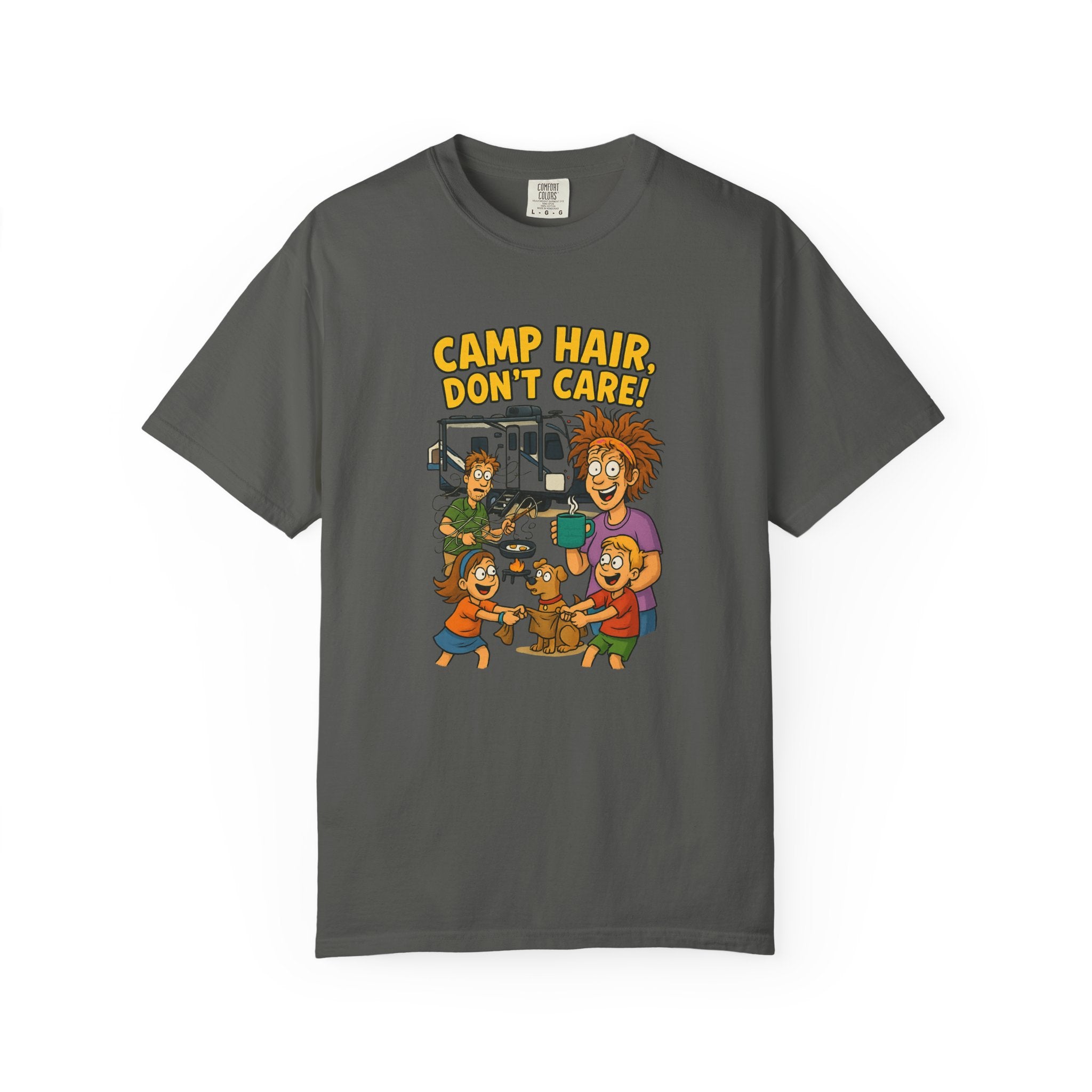 Camp Hair Don't Care T-Shirt, Unisex Garment-Dyed Tee, Camping Apparel, Funny Summer Shirt, Outdoor Lovers Gift, Vacation Essential