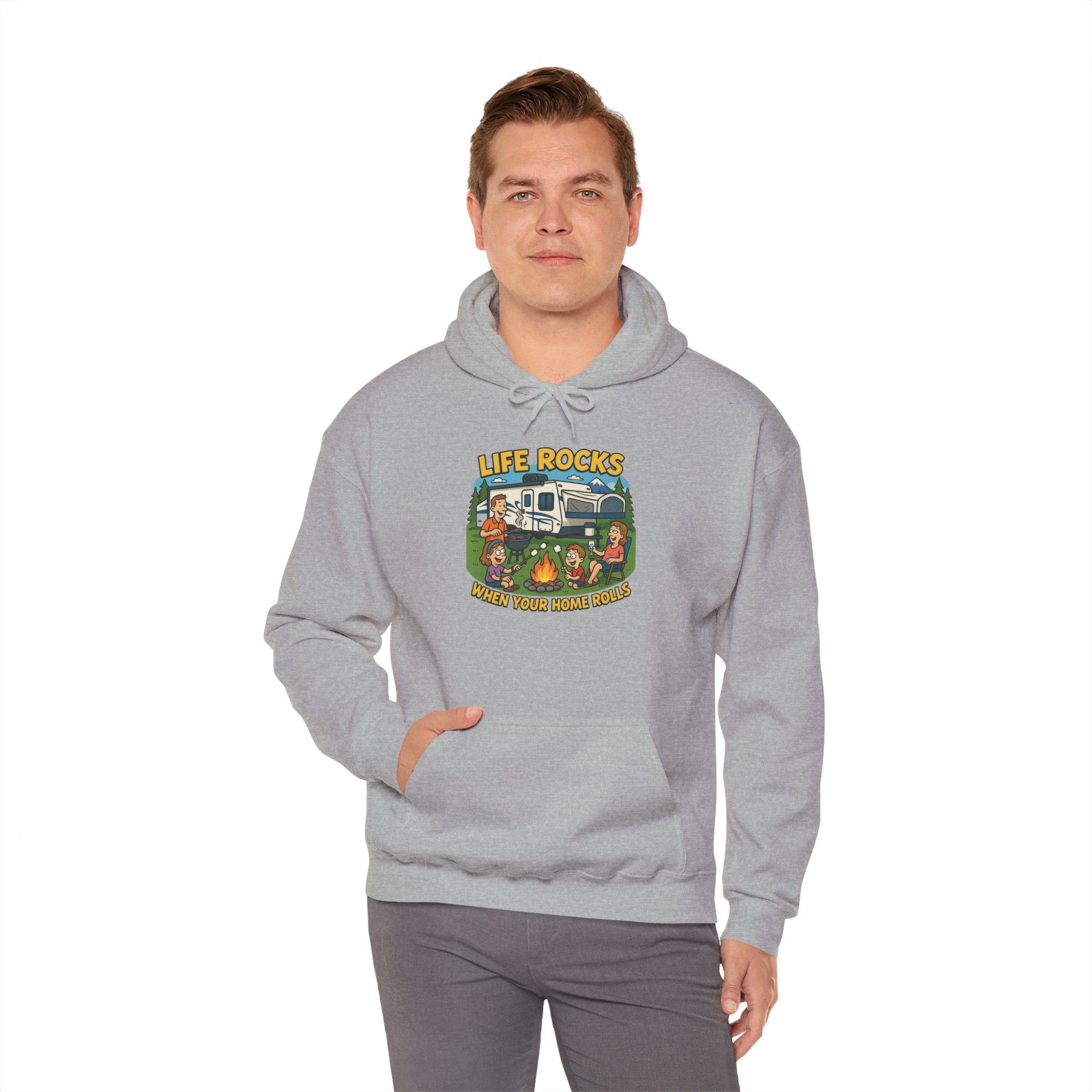 Campfire Adventure Hoodie with Retro Design, Cozy Gift for Outdoor Lovers, Perfect for Camping, Road Trips, and Casual Wear