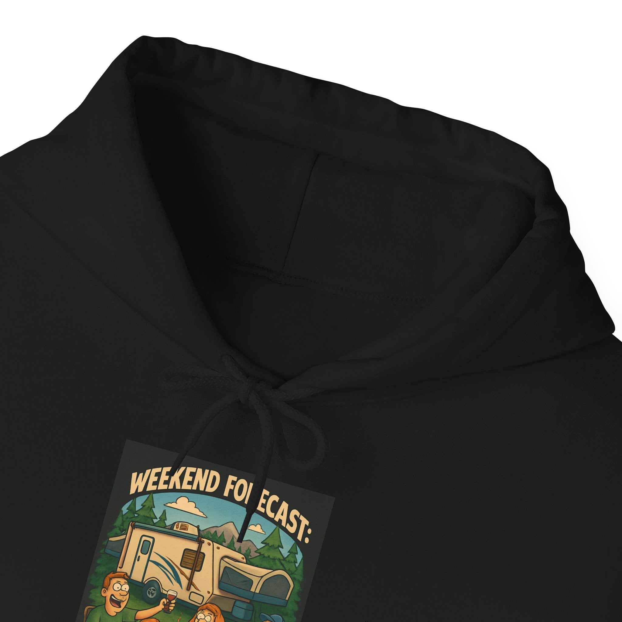 Camping Forecast Graphic Hoodie, Unisex Heavy Blend Sweatshirt, Outdoor Apparel, Weekend Getaway Gift, Nature Lover Clothing