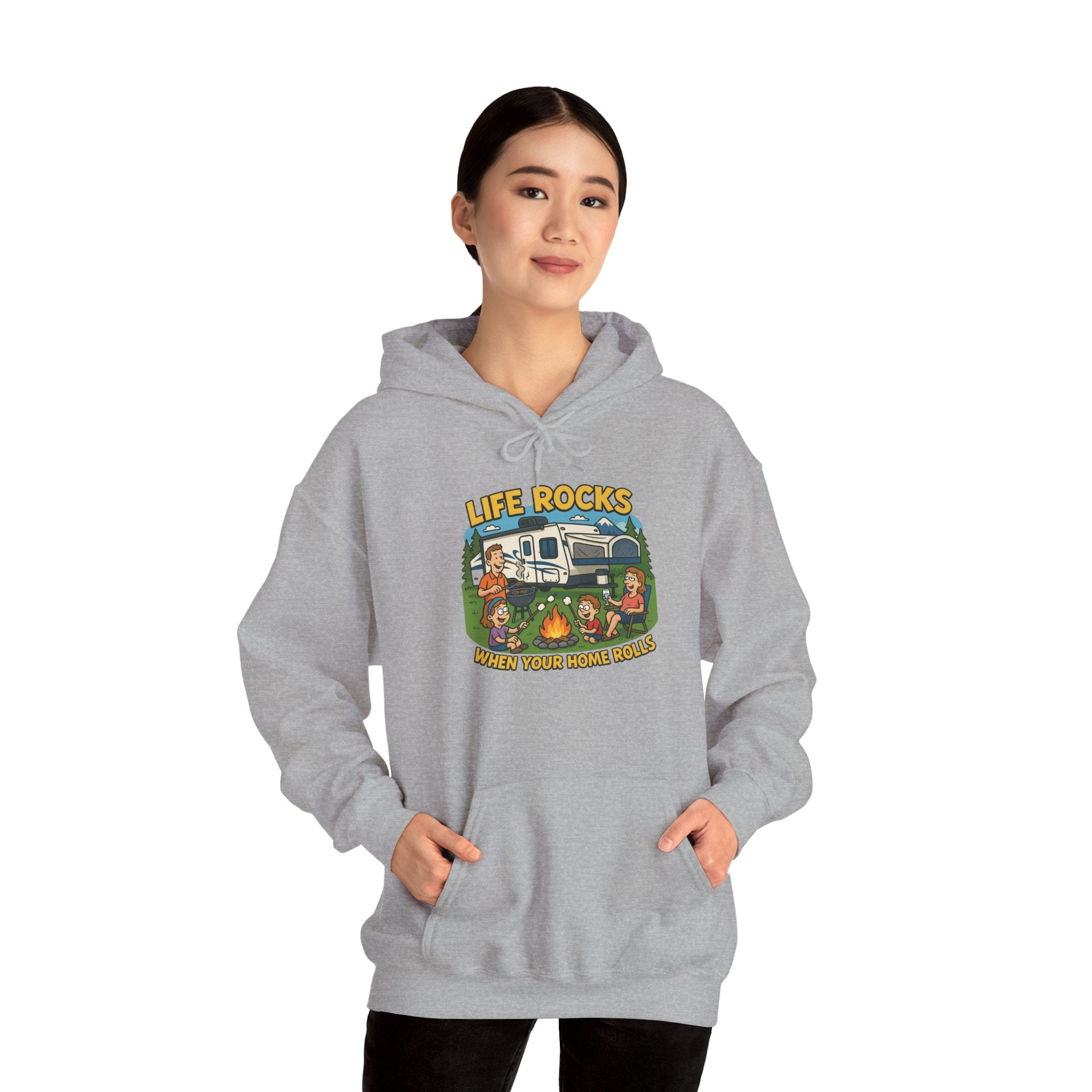 Campfire Adventure Hoodie with Retro Design, Cozy Gift for Outdoor Lovers, Perfect for Camping, Road Trips, and Casual Wear