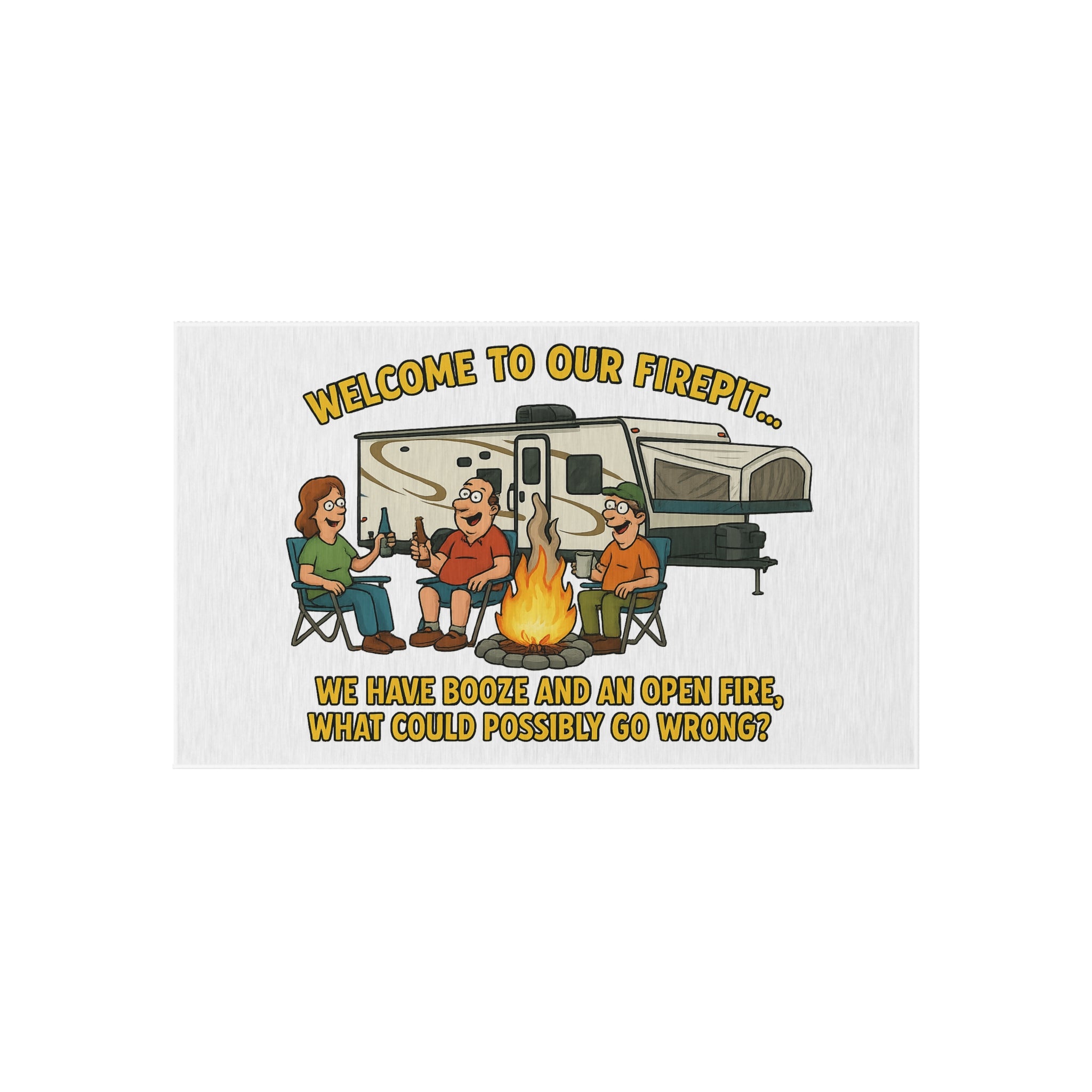 Welcome to Our Firepit Outdoor Rug - Perfect for Camping, Backyard Gatherings, RV Decor, and Bonfire Nights