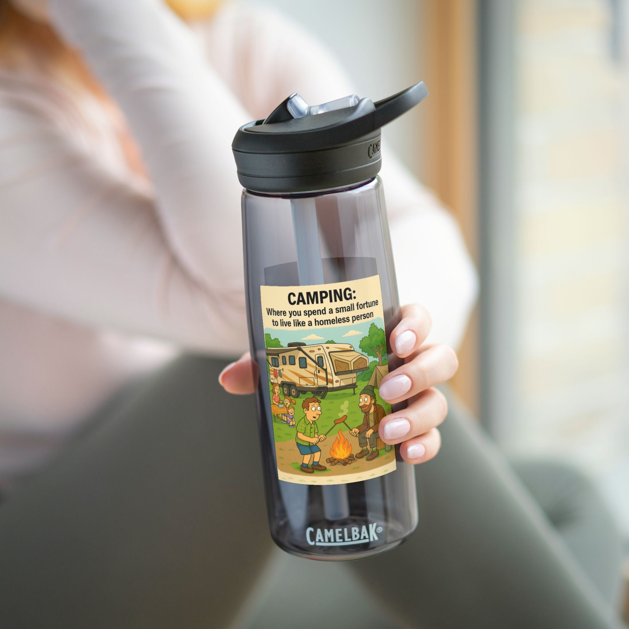 Camping Water Bottle, Funny Outdoor Gift, Hiking Hydration, Adventure Accessory, Eco-friendly Drinkware