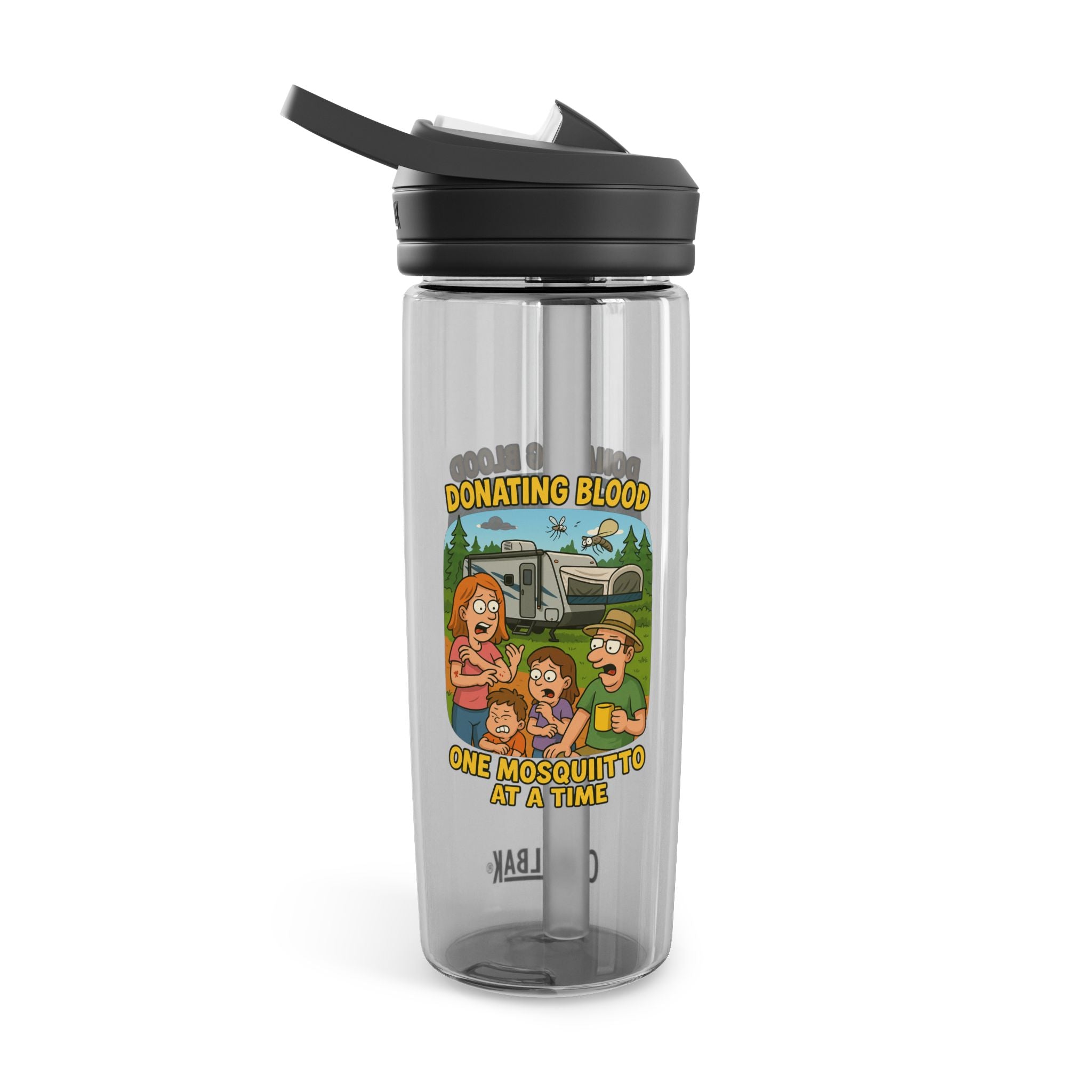 Fun Cartoon Water Bottle, Quirky Drinkware, Motivational Hydration, Eco-Friendly Gift, Ideal for Campers, Perfect for Summer, Donation Theme