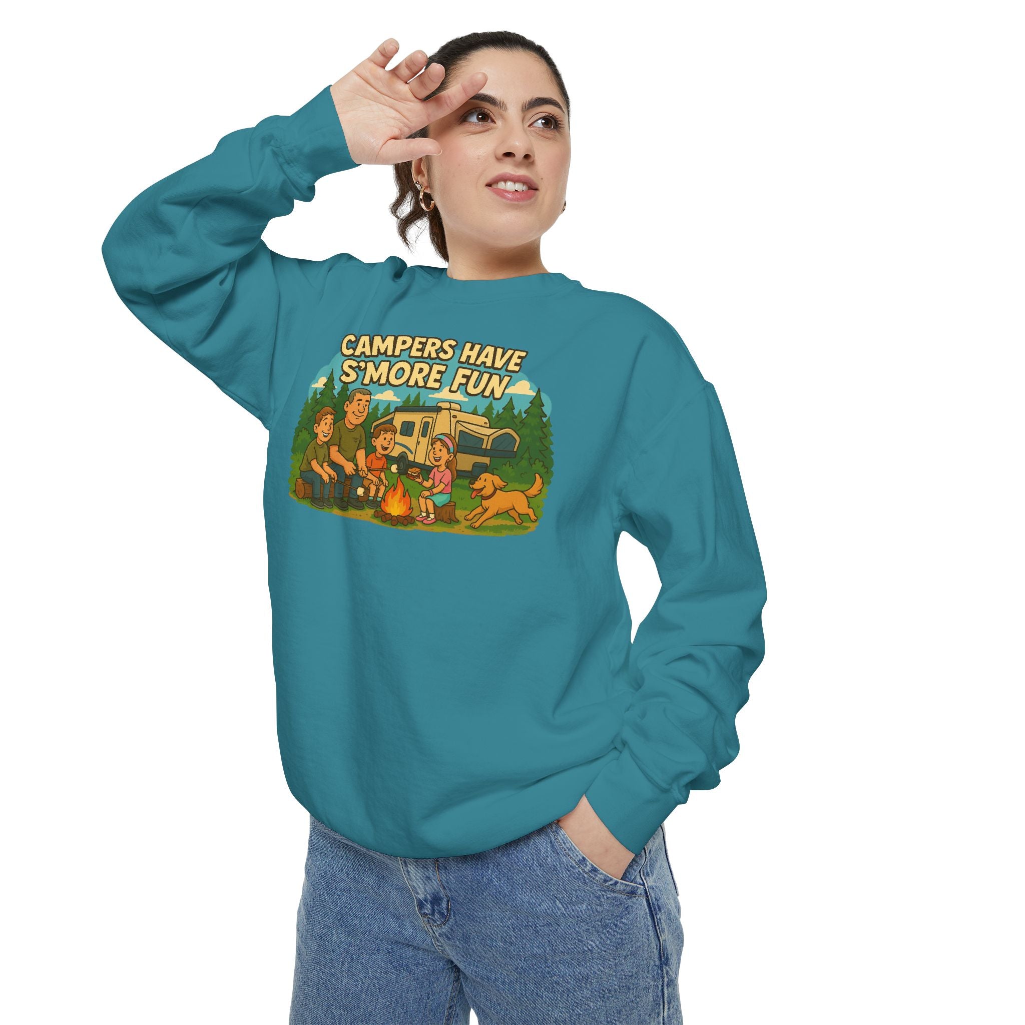 Camper Vibes Sweatshirt - Enjoy S'mores, Unisex Campfire Clothing, Perfect for Outdoor Adventures, Gift for Adventurers, Cozy Camping Attire