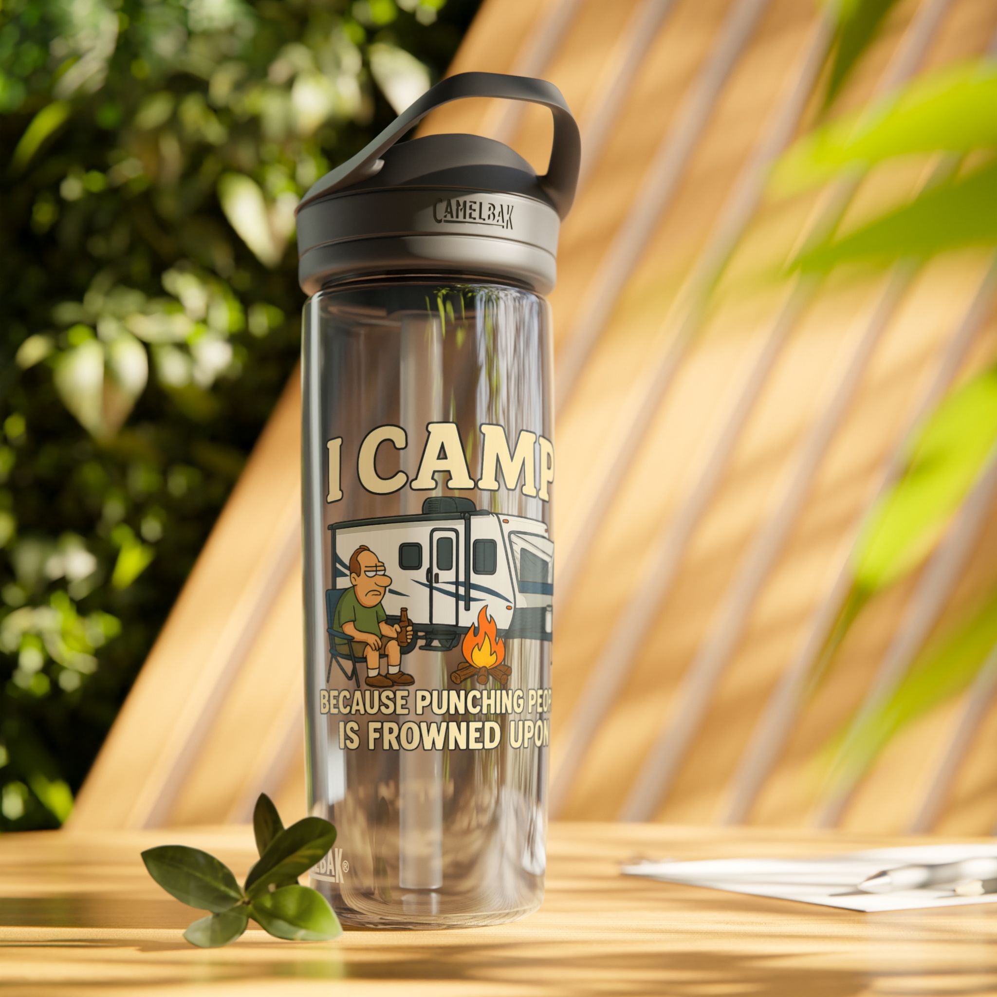 Funny Camping Water Bottle - I Camp Because Punching People is Frowned Upon