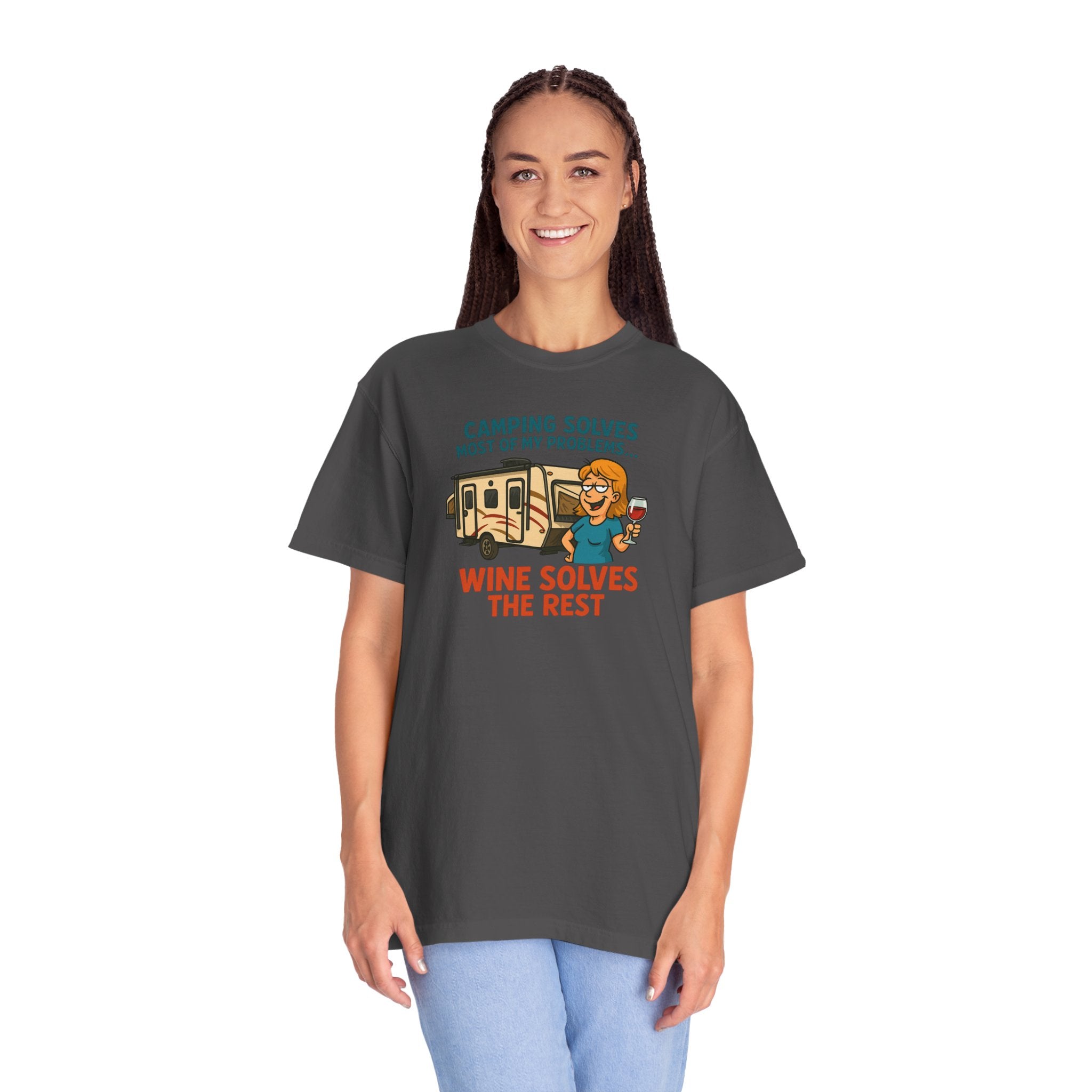 Camping & Wine Unisex T-Shirt, Relaxed Fit Tee, Perfect Gift for Campers, Wine Lovers, Outdoor Enthusiasts, Summer Celebrations