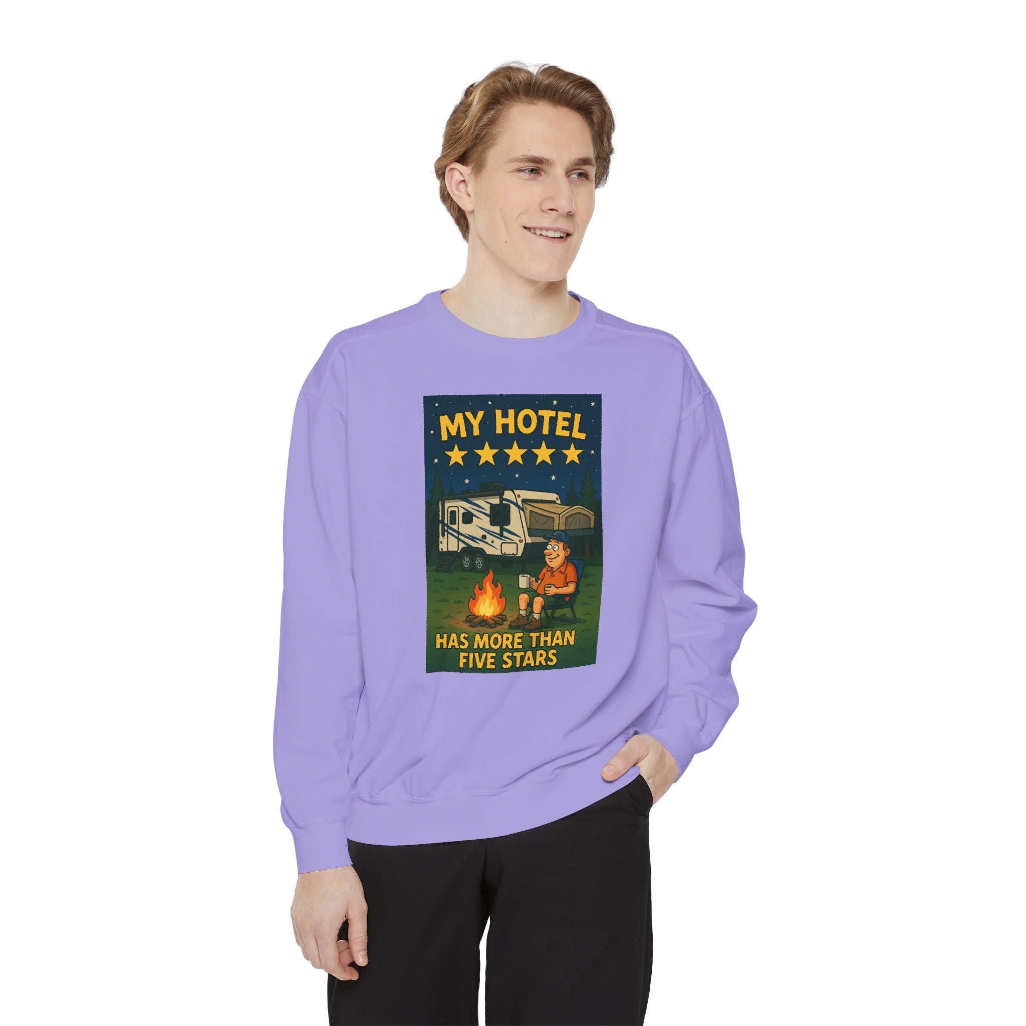 My Hotel Sweatshirt - Cozy Camping Apparel, Unisex Garment-Dyed Sweatshirt for Outdoor Lovers, Perfect for Bonfire Nights, Gift for Campers