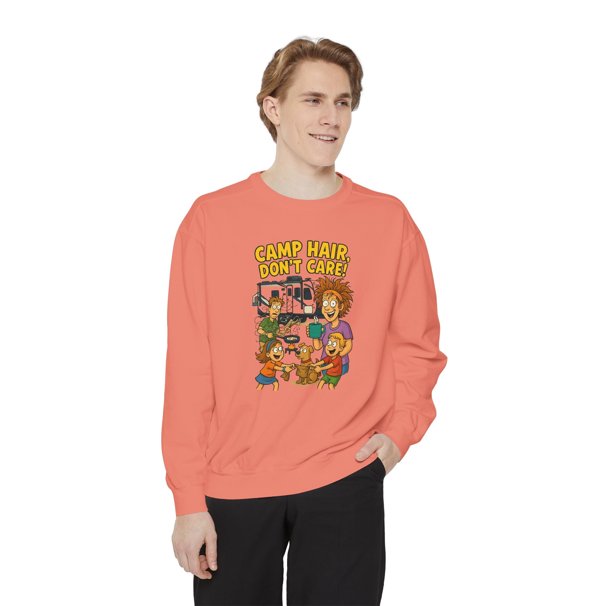 Camp Hair Don't Care Sweatshirt, Cozy Unisex Sweater, Perfect for Campers, Gift for Travel Lovers, Casual Outfit, All Season