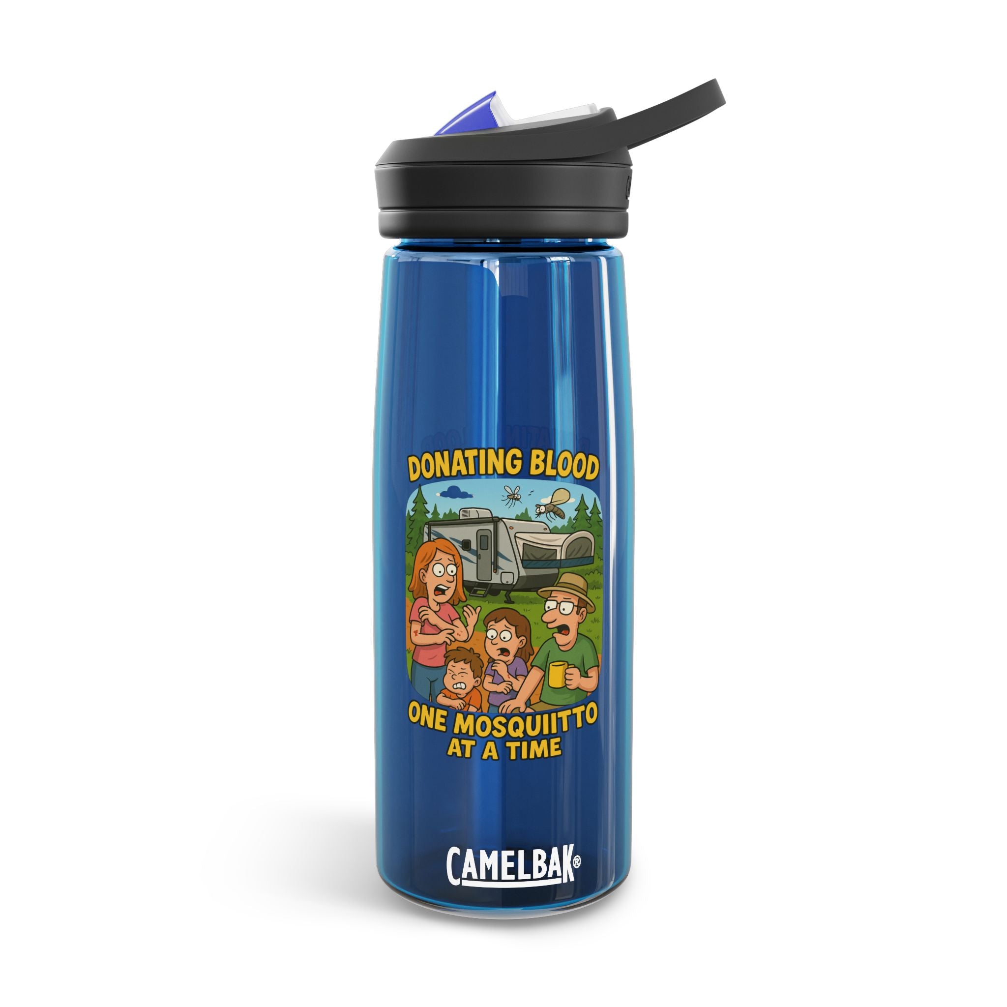 Fun Cartoon Water Bottle, Quirky Drinkware, Motivational Hydration, Eco-Friendly Gift, Ideal for Campers, Perfect for Summer, Donation Theme