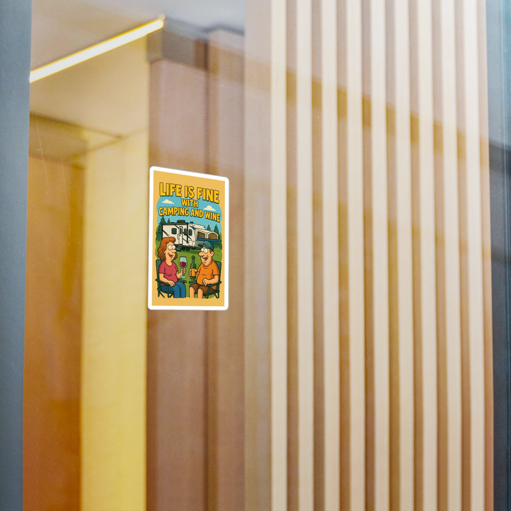 Life is Fine Camping and Wine | Kiss-Cut Vinyl Decals | Fun Outdoor Decor, RV Life Stickers, Gift for Campers, Hiking Gear