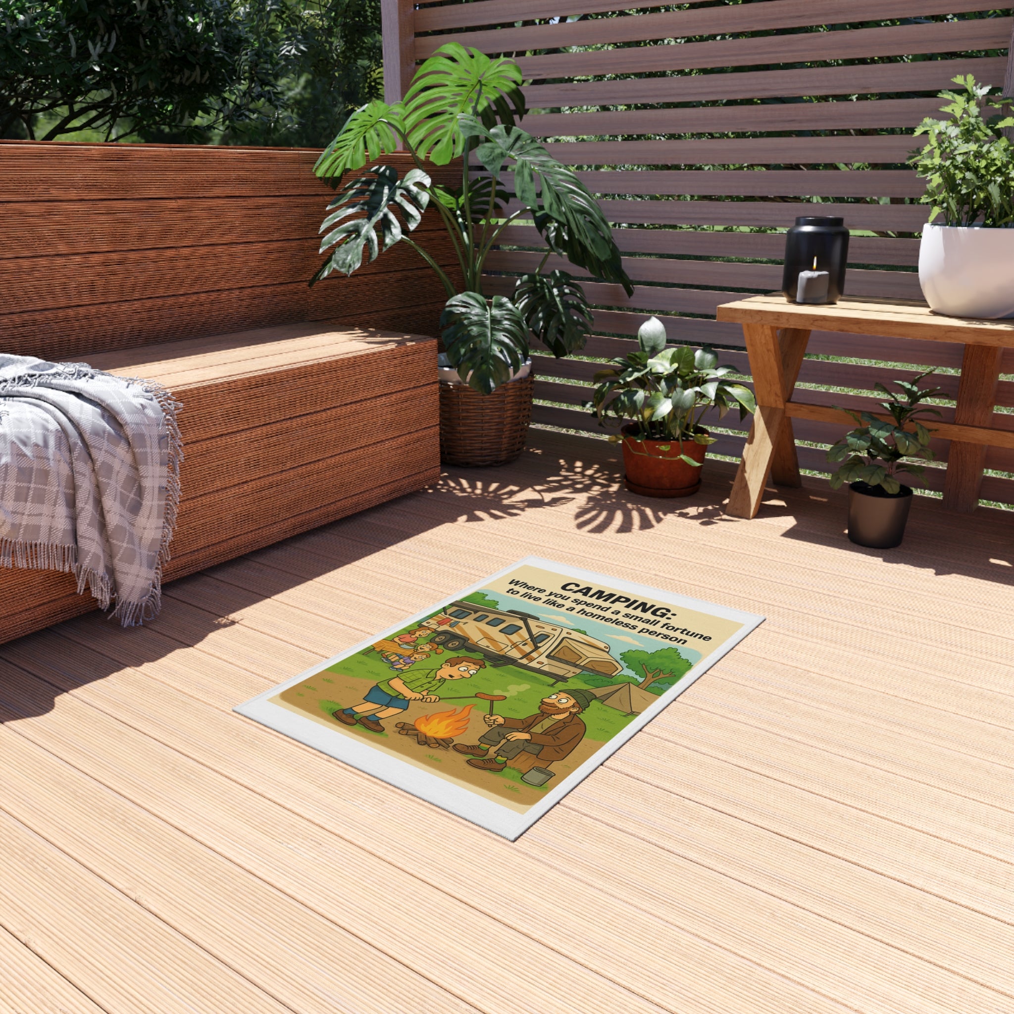 Camping Themed Outdoor Rug - Perfect for RV Adventures, Picnics, and Backyard Gatherings, Unique Gift for Outdoor Lovers