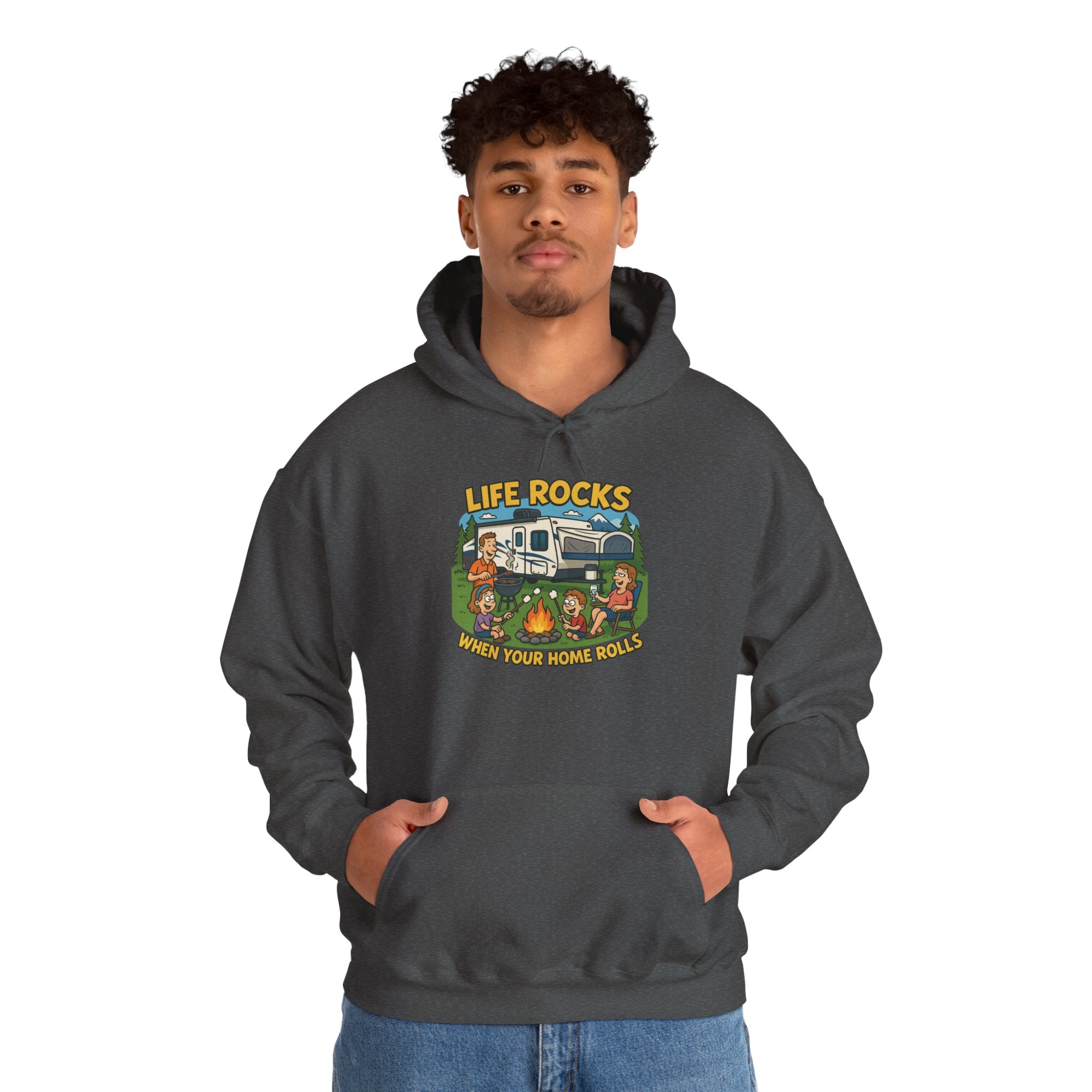 Campfire Adventure Hoodie with Retro Design, Cozy Gift for Outdoor Lovers, Perfect for Camping, Road Trips, and Casual Wear