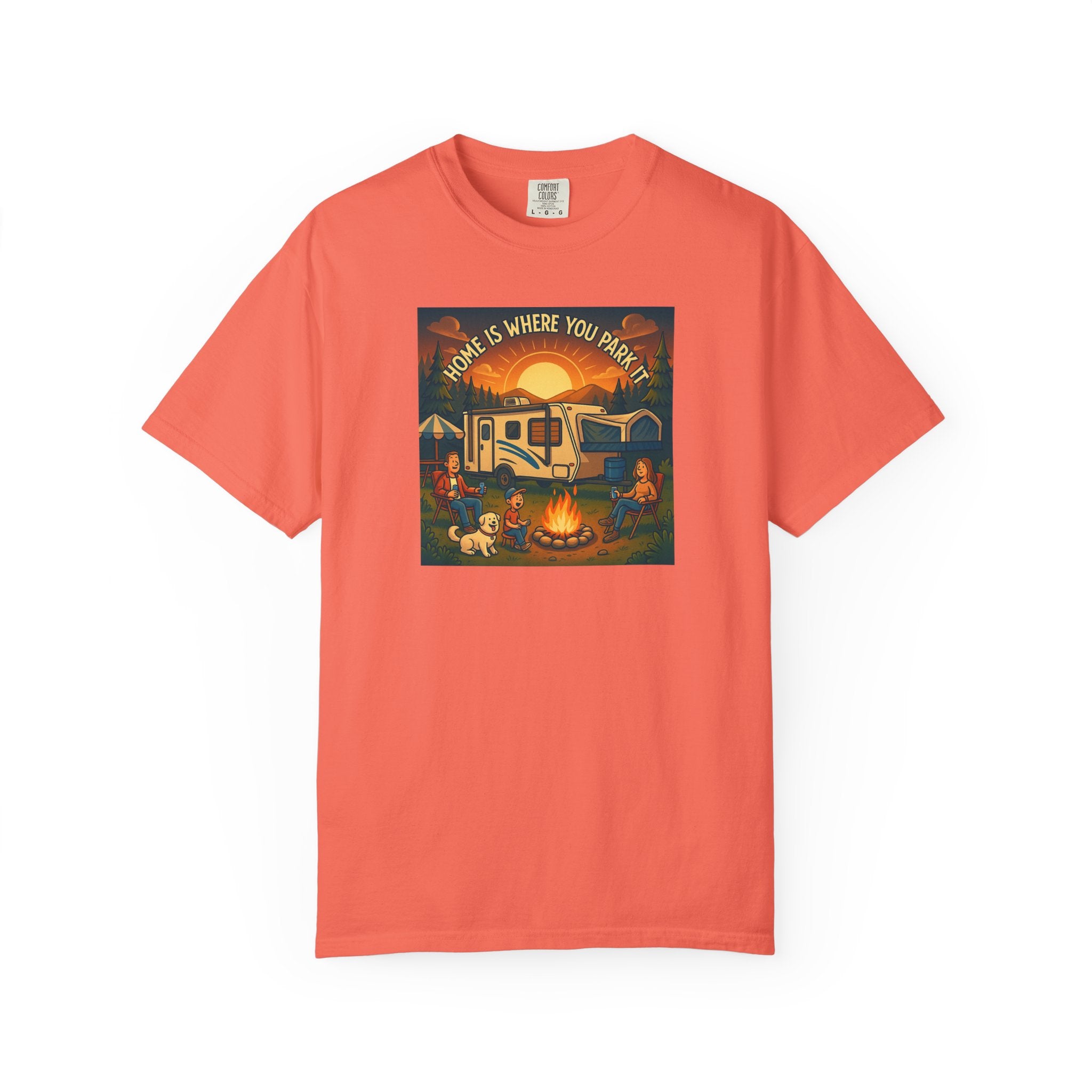 Home Is Where You Park T-shirt - Unisex Garment-Dyed Tee for Campers, Adventure Lovers, Outdoor Enthusiasts, Gift Idea