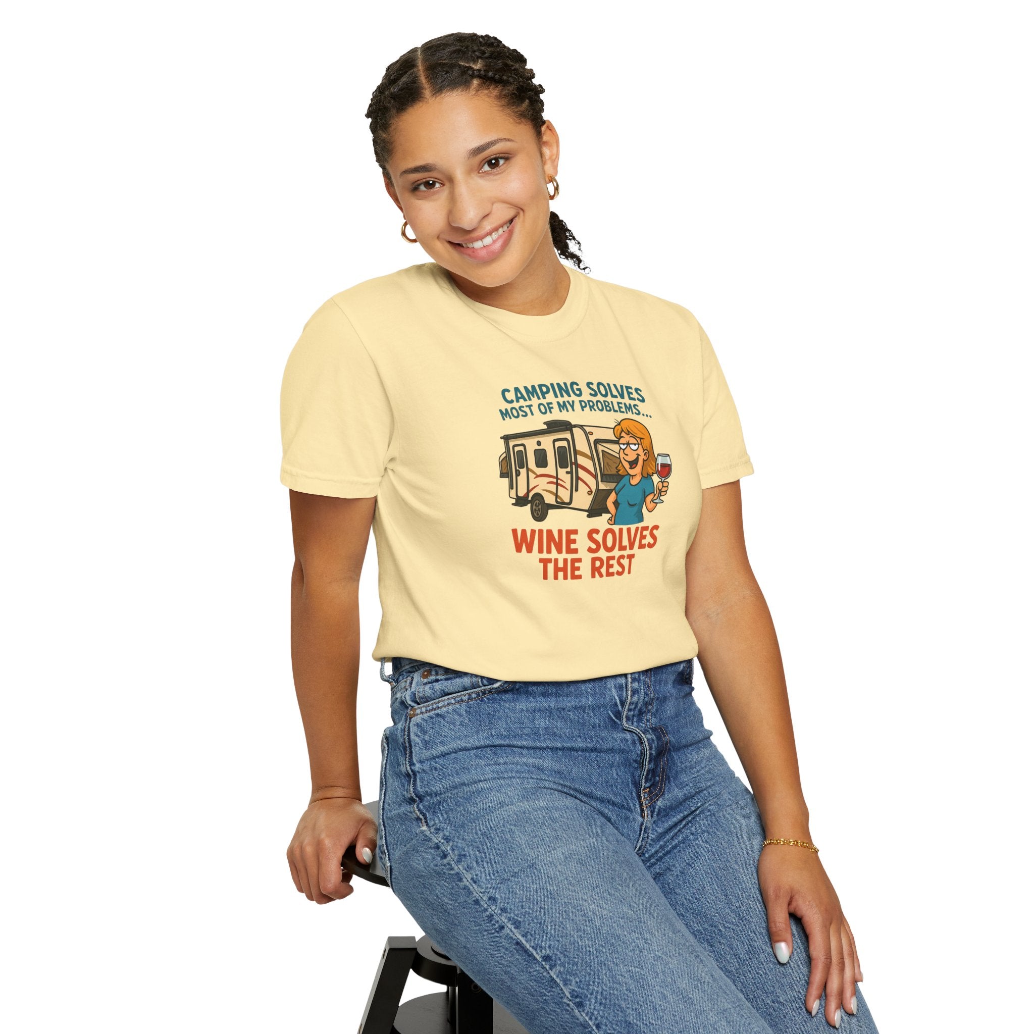 Camping & Wine Unisex T-Shirt, Relaxed Fit Tee, Perfect Gift for Campers, Wine Lovers, Outdoor Enthusiasts, Summer Celebrations