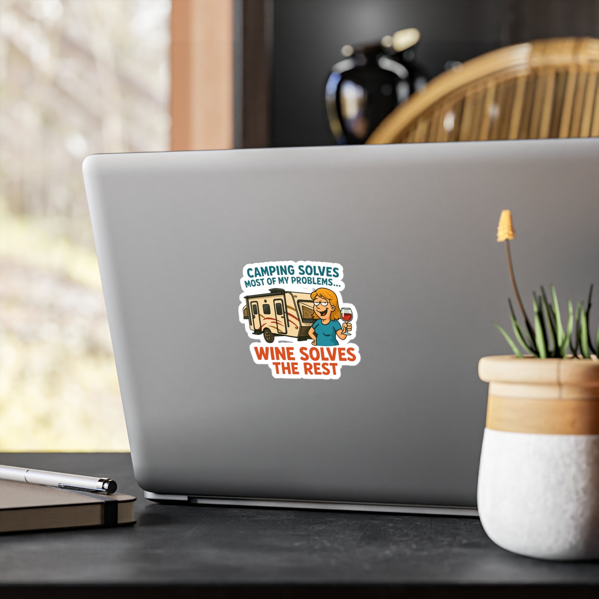 Vinyl Stickers for Camping Lovers, Fun Wine Decals, Outdoor Decor, RV Accessories, Gift for Wine Enthusiasts