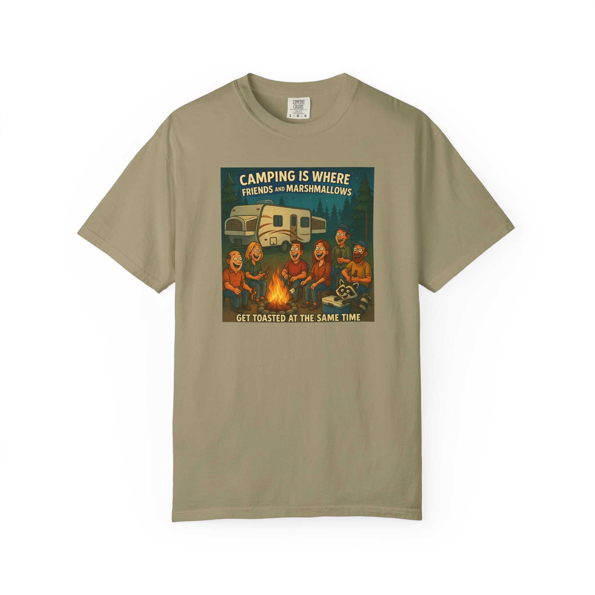 Camping T-Shirt: Get Toasted with Friends, Unisex Garment-Dyed Tee, Outdoor Adventure Shirt, Camping Gift, Summer BBQ Shirt, Family [...]