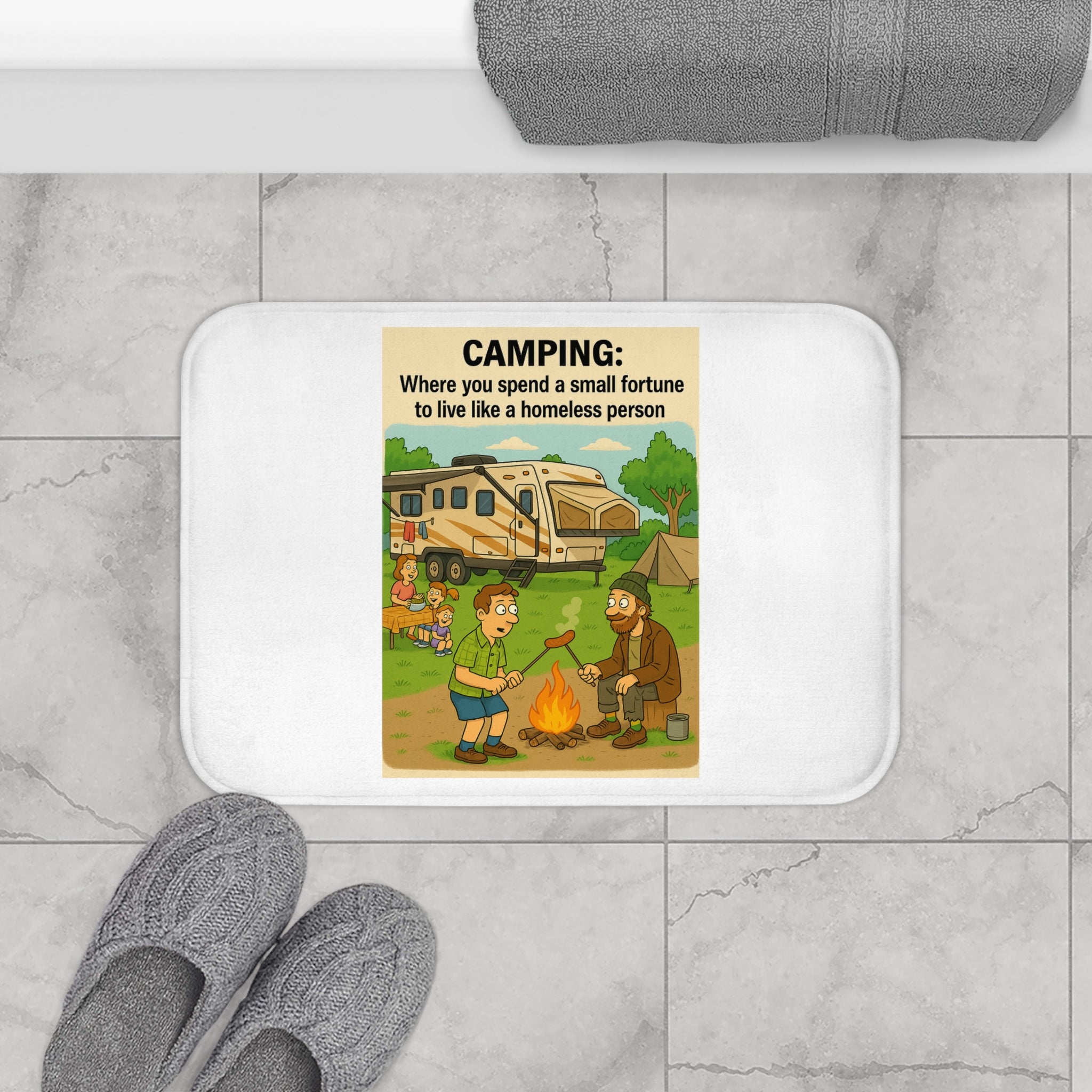 Camping Humor Bath Mat - Funny Bathroom Decor, Gift for Campers, Outdoor Lover's Mats, Fun Camping Gifts, Bathroom Accessories