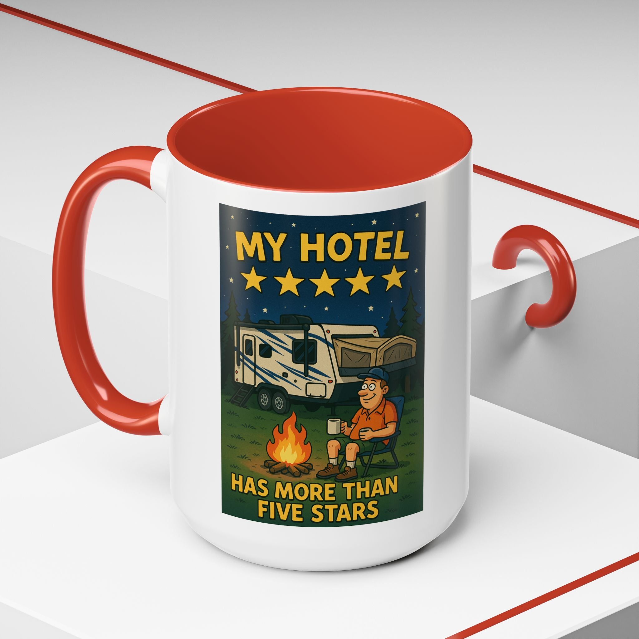 Camping-Themed Accent Coffee Mug | Perfect for RV Lovers, Campers, Travelers, Cozy Nights, Outdoor Adventures, Unique Gift Ideas