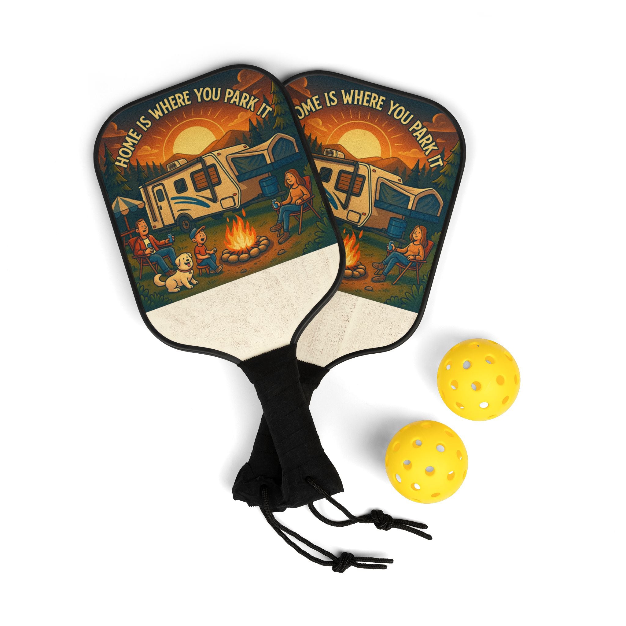 Fun Pickleball Paddle Set - Home is Where You Park It, Perfect Gift for RV Lovers, Outdoor Games, Family Activities