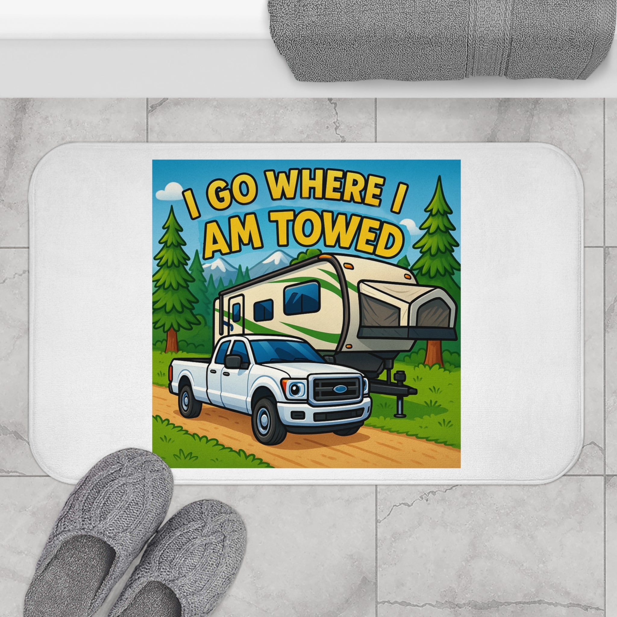 Adventure-Themed Bath Mat: Camper Vibes, RV Lover Gift, Bathroom Decor, Unique Housewarming Gift, Outdoor Enthusiast