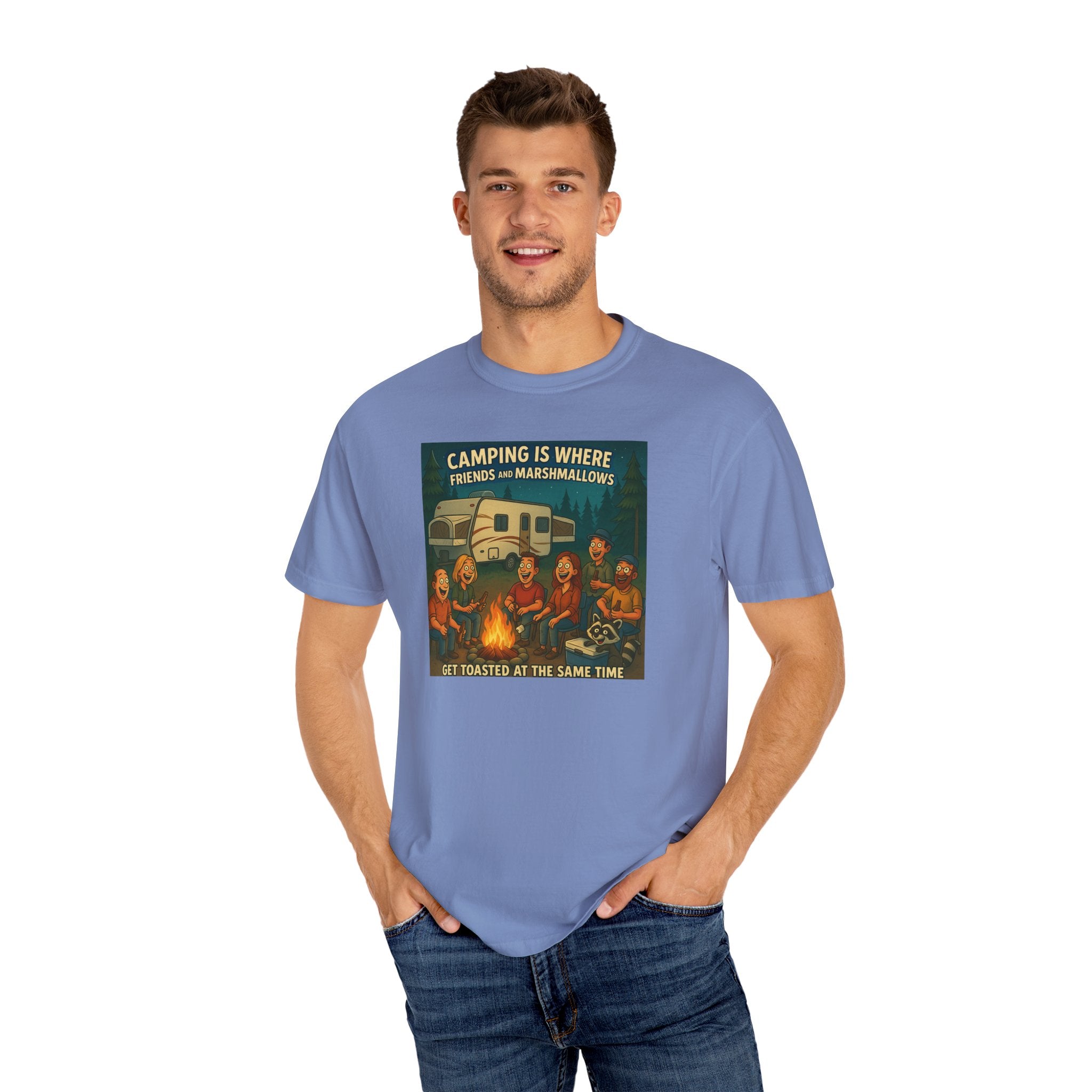 Camping T-Shirt: Get Toasted with Friends, Unisex Garment-Dyed Tee, Outdoor Adventure Shirt, Camping Gift, Summer BBQ Shirt, Family [...]