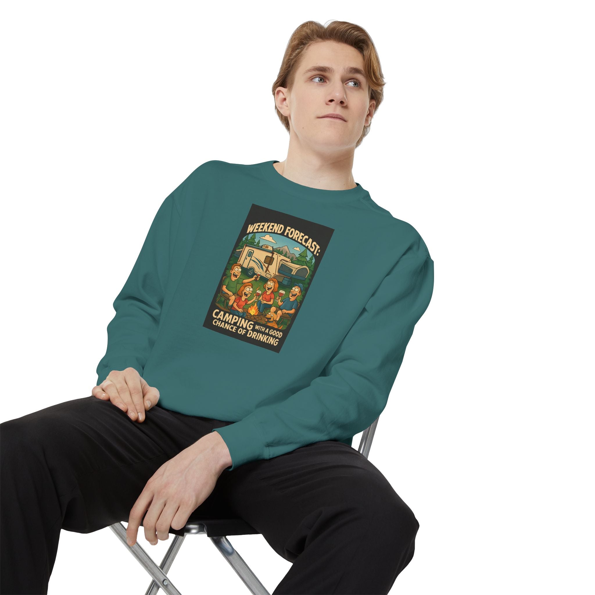 Weekend Forecast Camping Sweatshirt, Cozy Unisex Sweatshirt, Gift for Campers, Outdoor Adventure Apparel, Relaxed Fit Sweatshirt