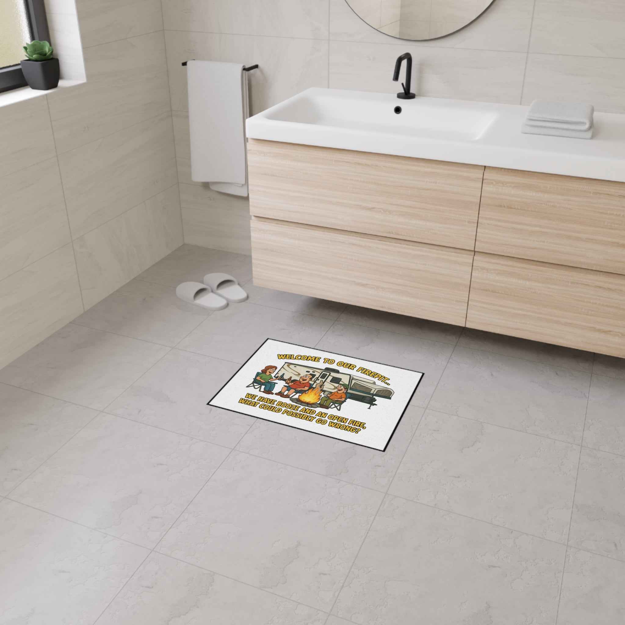 Camping Humor Floor Mat, Welcome to Our Firepit Mat, Outdoor Rug, Camping Decor, Funny Doormat, RV Accessories