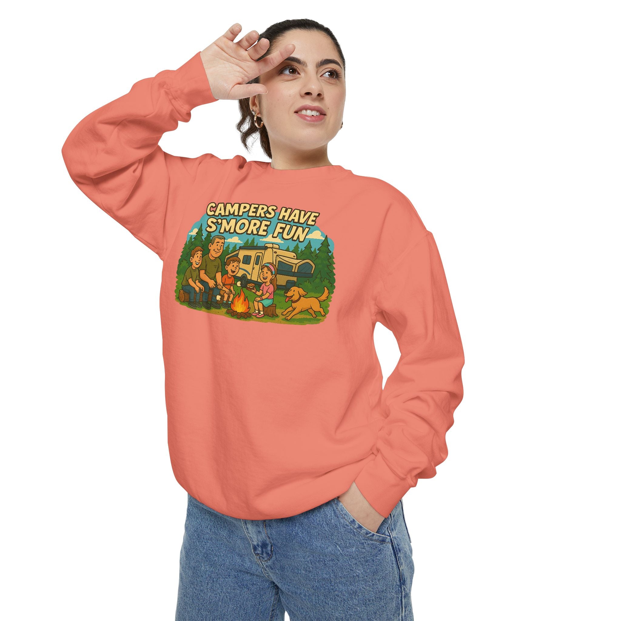 Camper Vibes Sweatshirt - Enjoy S'mores, Unisex Campfire Clothing, Perfect for Outdoor Adventures, Gift for Adventurers, Cozy Camping Attire