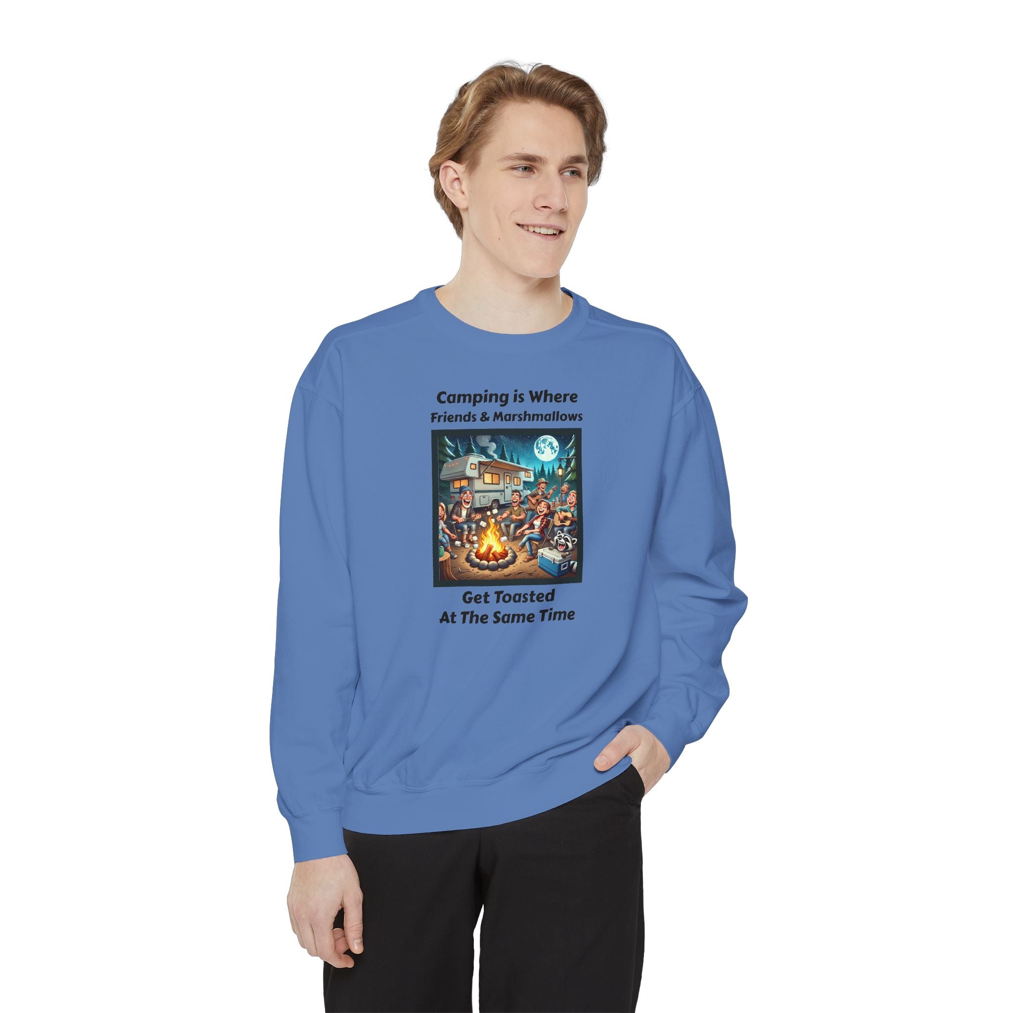 Unisex Garment-Dyed Sweatshirt - Camping is where friends and marshmallows get toasted at the same time