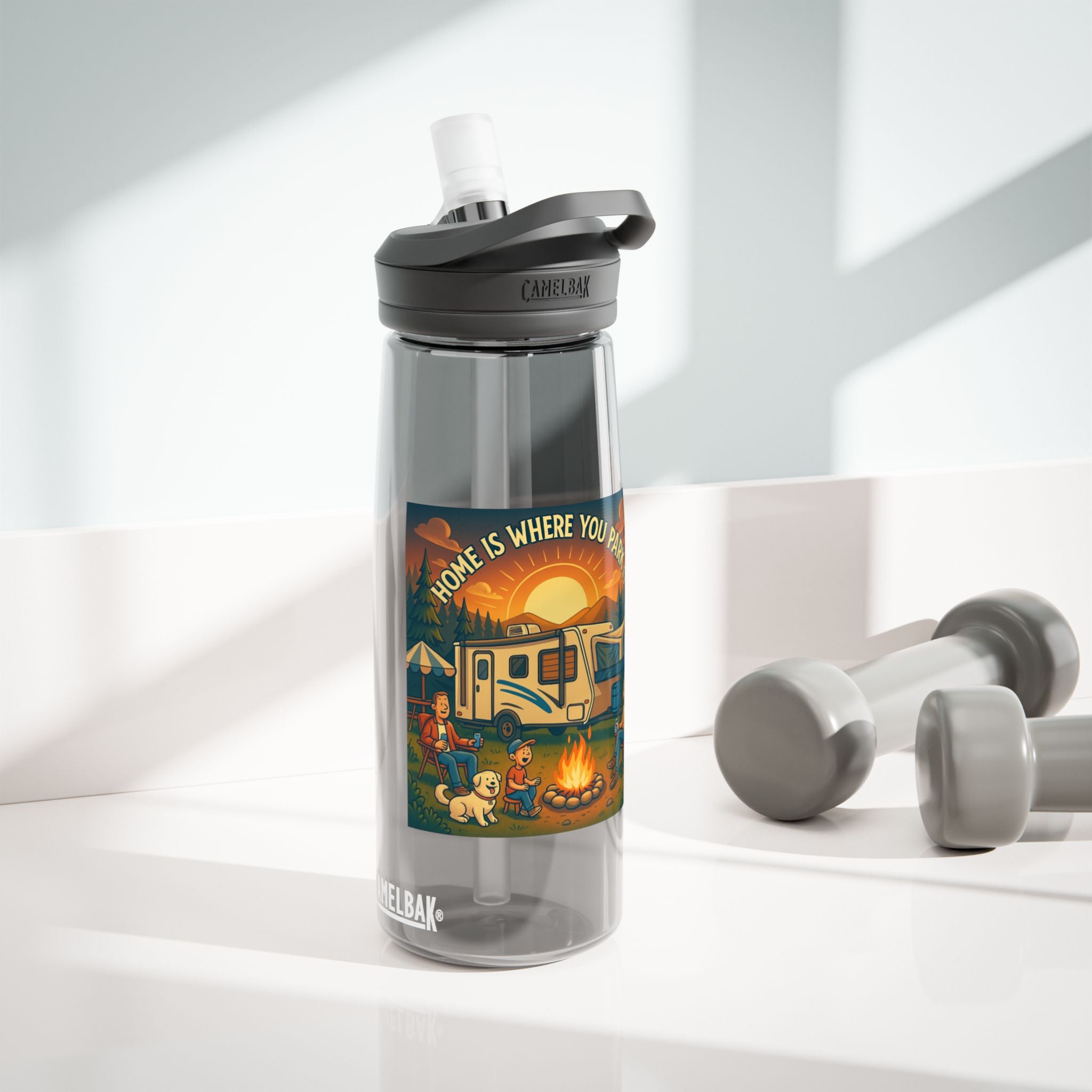 Campfire Adventures Water Bottle, RV Life, Outdoor Fun, Camping Gear, Hydration Bottle, Eco-Friendly Drinking