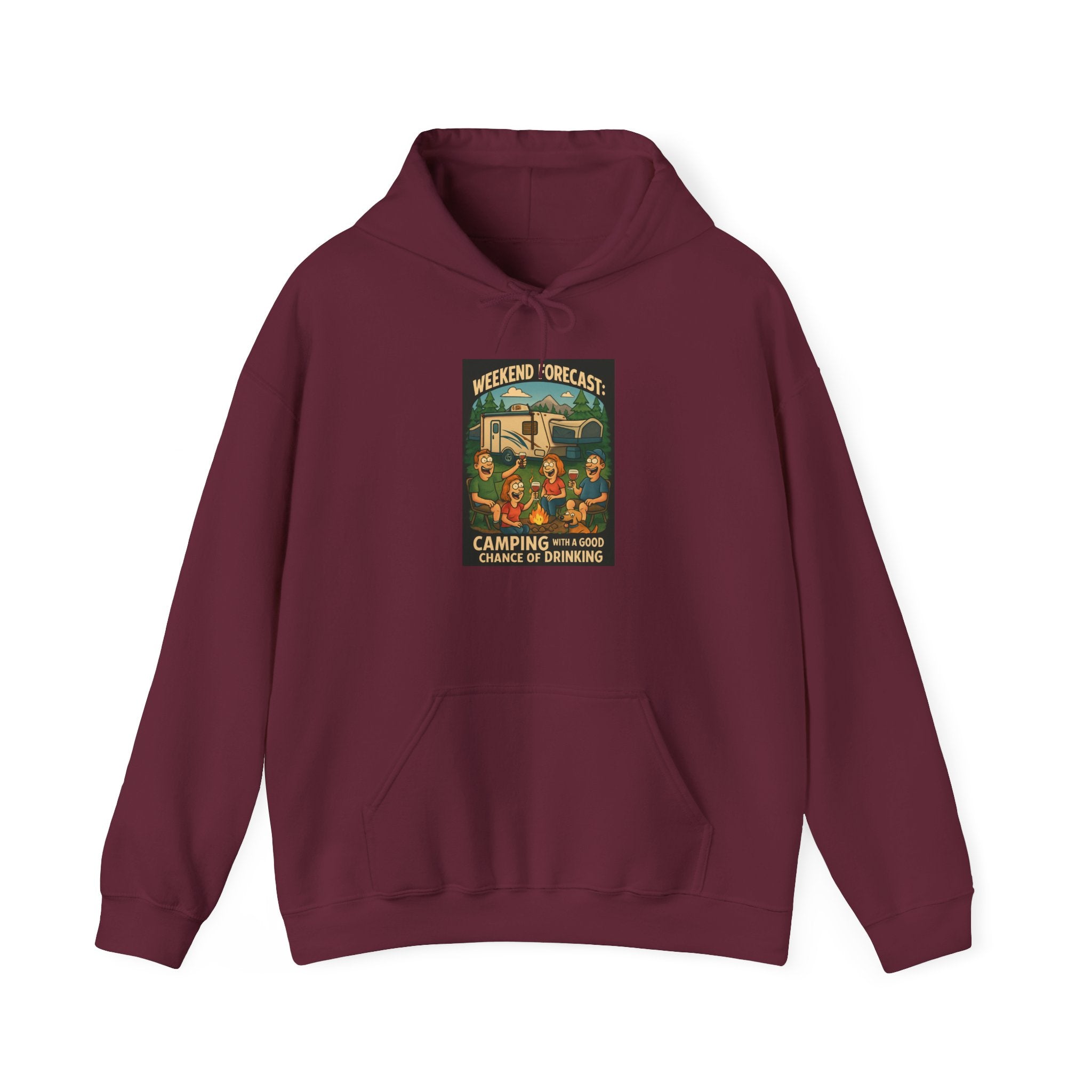 Camping Forecast Graphic Hoodie, Unisex Heavy Blend Sweatshirt, Outdoor Apparel, Weekend Getaway Gift, Nature Lover Clothing