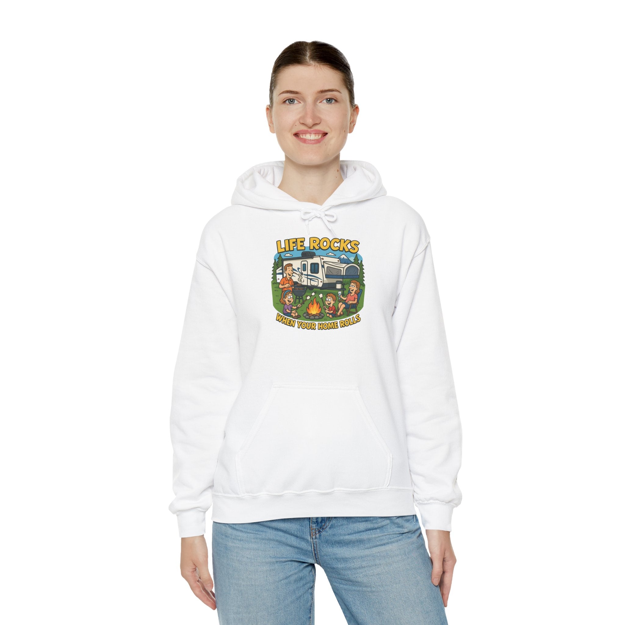 Campfire Adventure Hoodie with Retro Design, Cozy Gift for Outdoor Lovers, Perfect for Camping, Road Trips, and Casual Wear