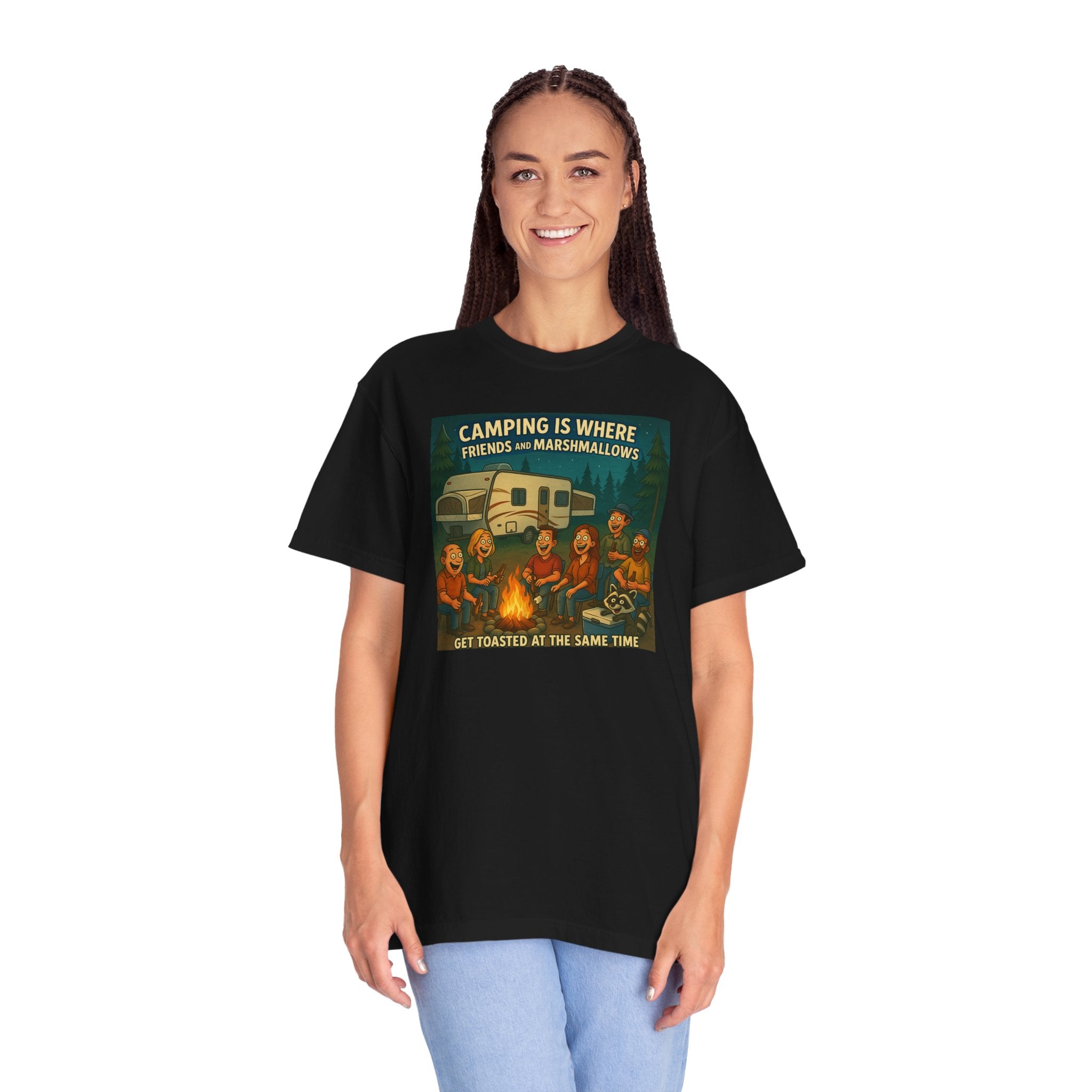 Camping T-Shirt: Get Toasted with Friends, Unisex Garment-Dyed Tee, Outdoor Adventure Shirt, Camping Gift, Summer BBQ Shirt, Family [...]