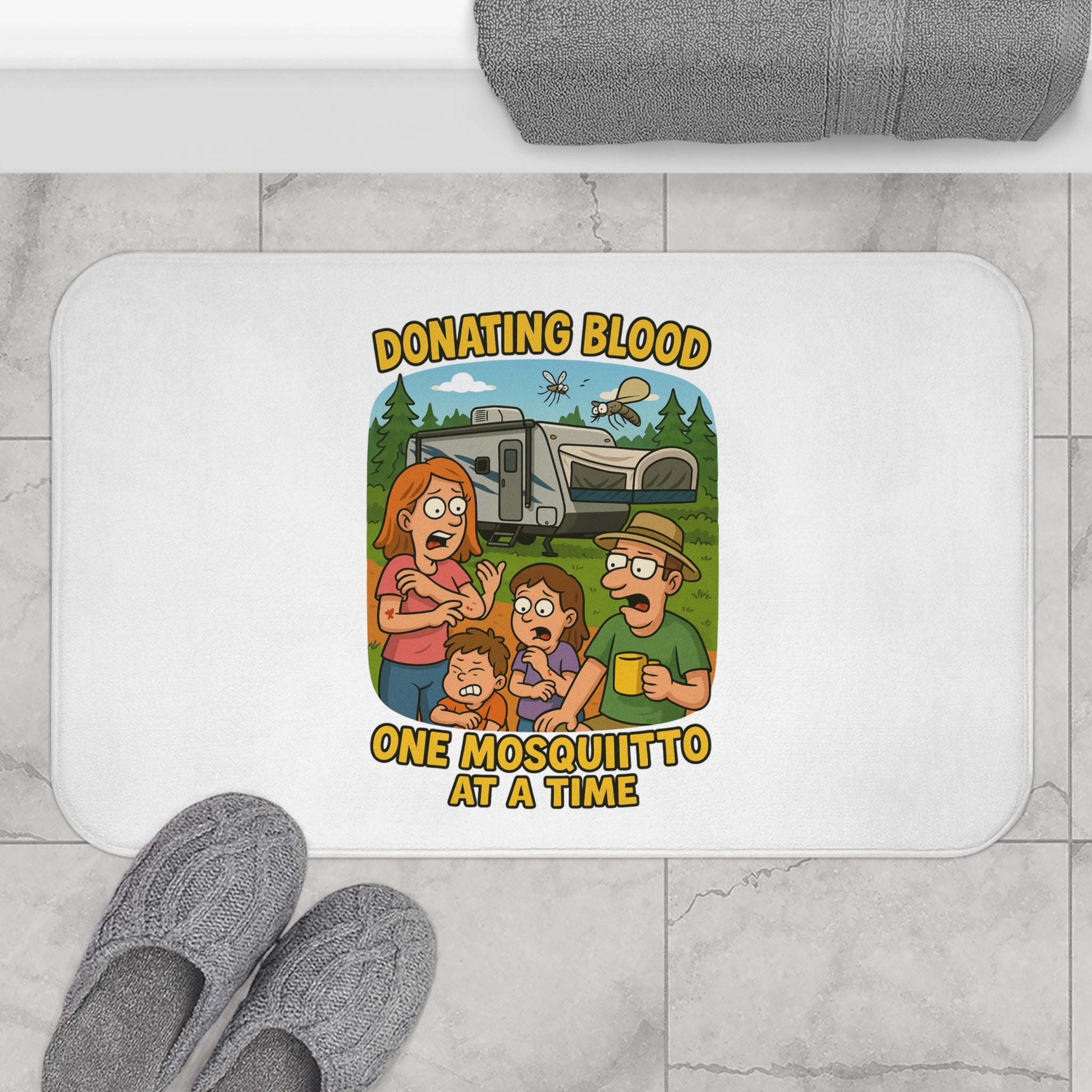 Funny Bath Mat - Donating Blood One Mosquito at a Time, Quirky Home Decor, Gift for Humor Lovers, Bath Decor, Funny Bathroom Accessories
