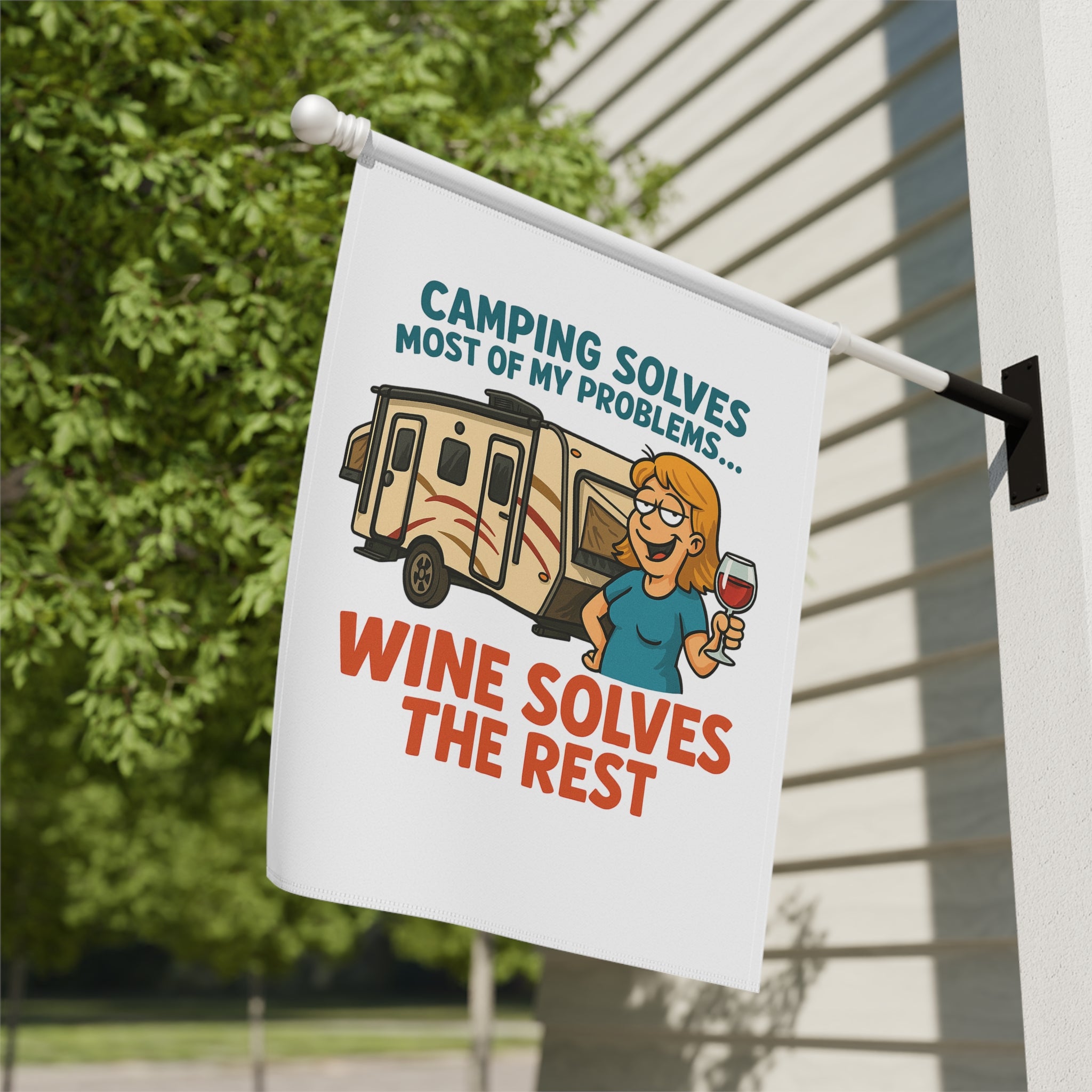 Camping & Wine Garden Banner, Outdoor Decor, Home & Garden Sign, RV Lover Gift, Camping Decor, Funny Garden Flag