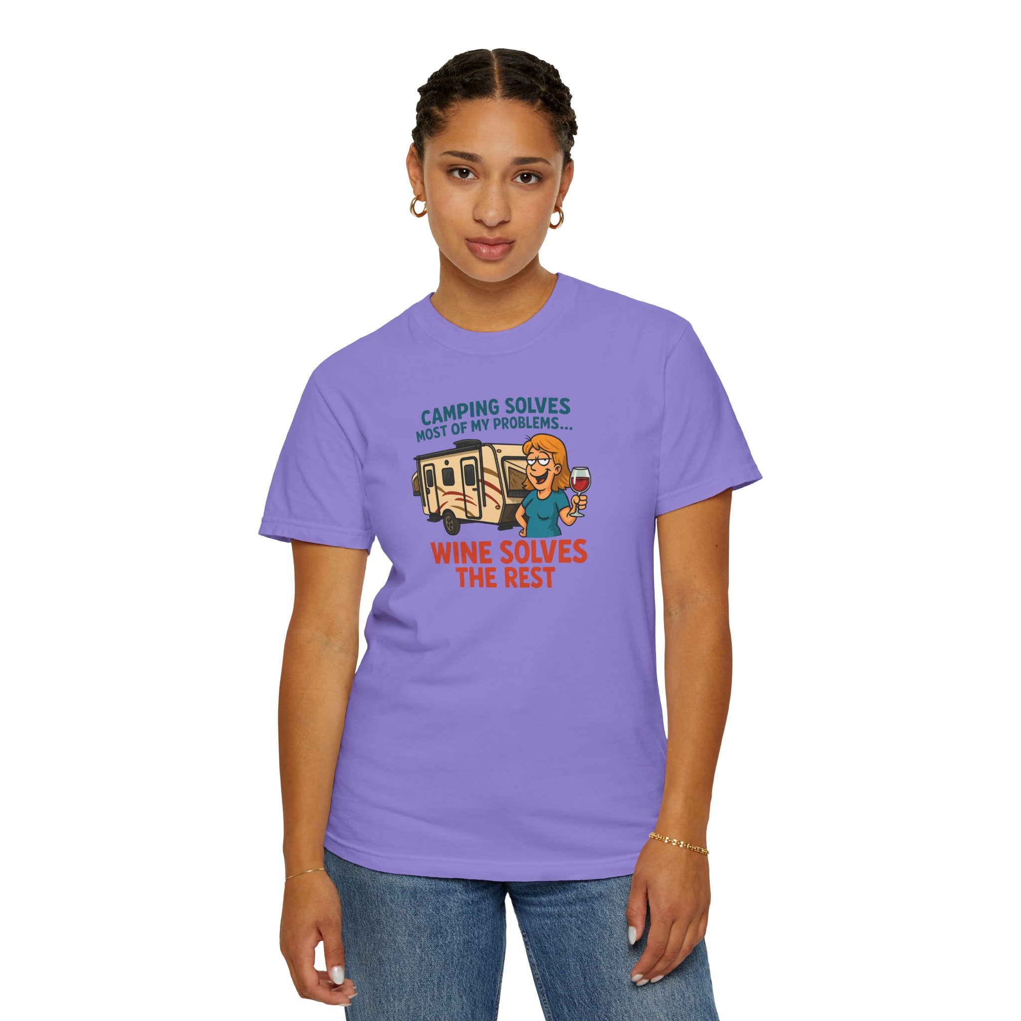 Camping & Wine Unisex T-Shirt, Relaxed Fit Tee, Perfect Gift for Campers, Wine Lovers, Outdoor Enthusiasts, Summer Celebrations