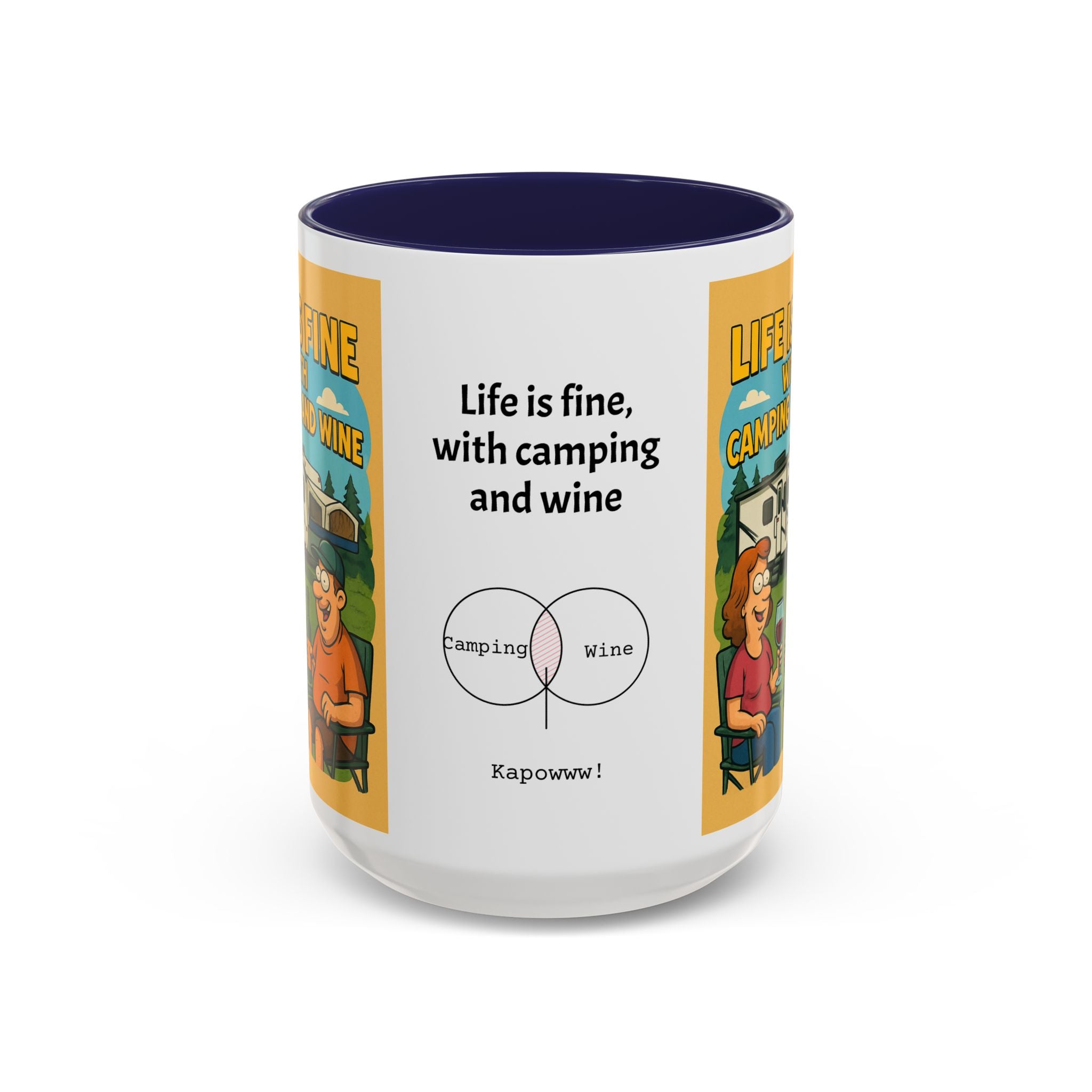Life is fine with camping and wine Hybrid Camper Coffee Mug (11, 15oz)