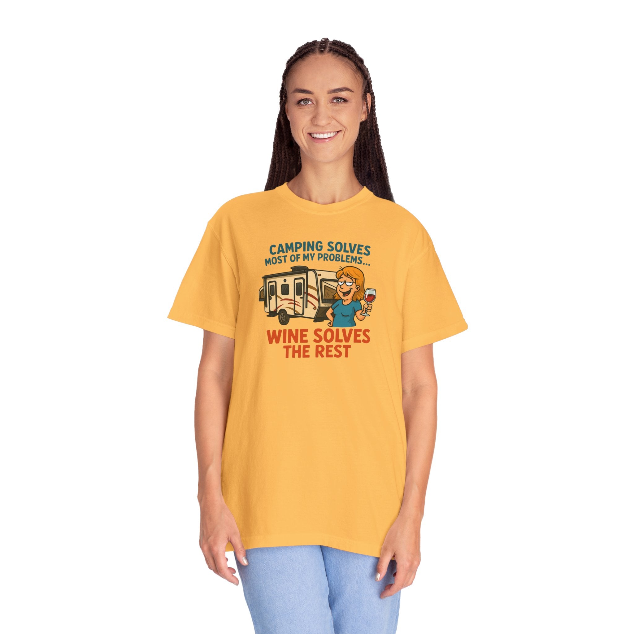 Camping & Wine Unisex T-Shirt, Relaxed Fit Tee, Perfect Gift for Campers, Wine Lovers, Outdoor Enthusiasts, Summer Celebrations