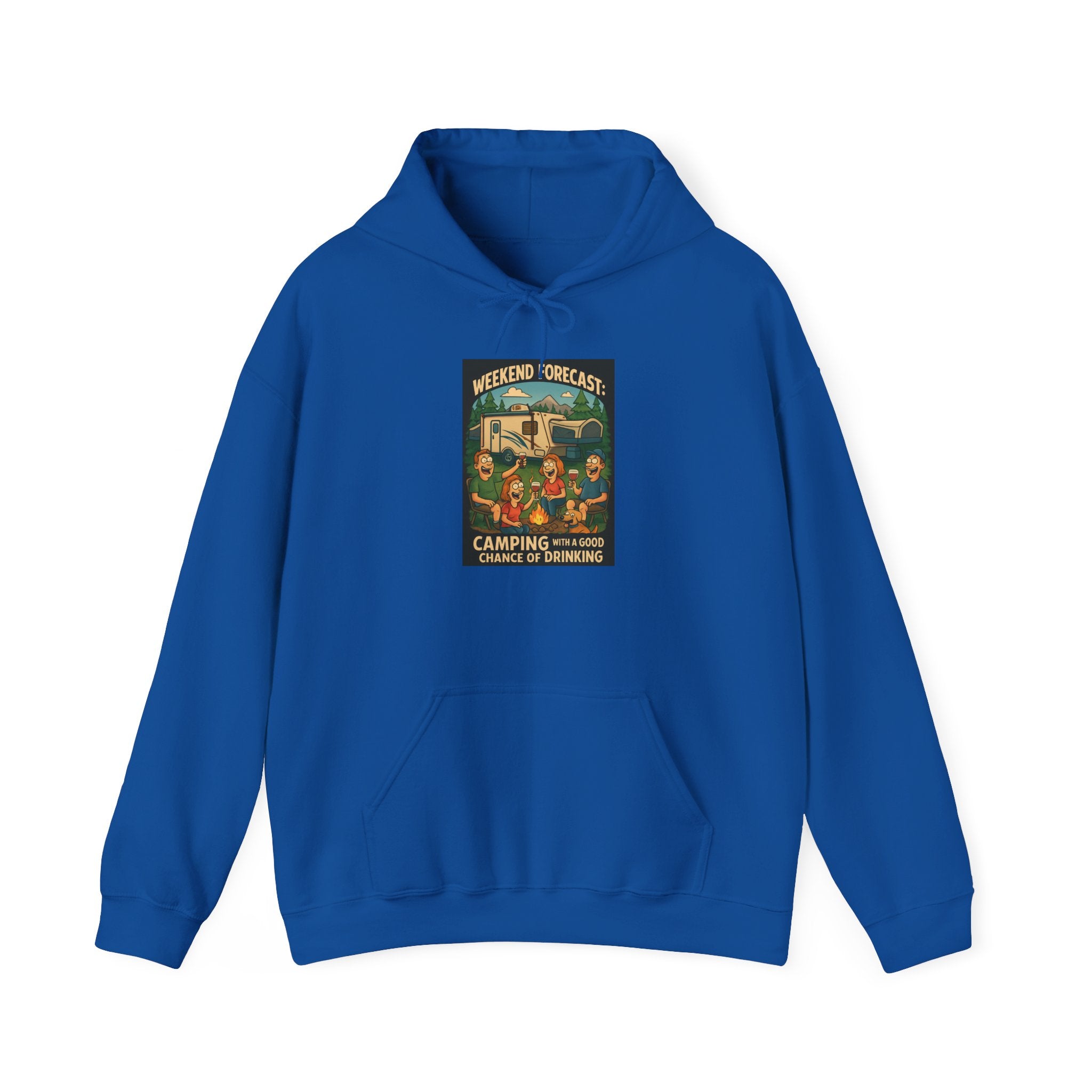 Camping Forecast Graphic Hoodie, Unisex Heavy Blend Sweatshirt, Outdoor Apparel, Weekend Getaway Gift, Nature Lover Clothing