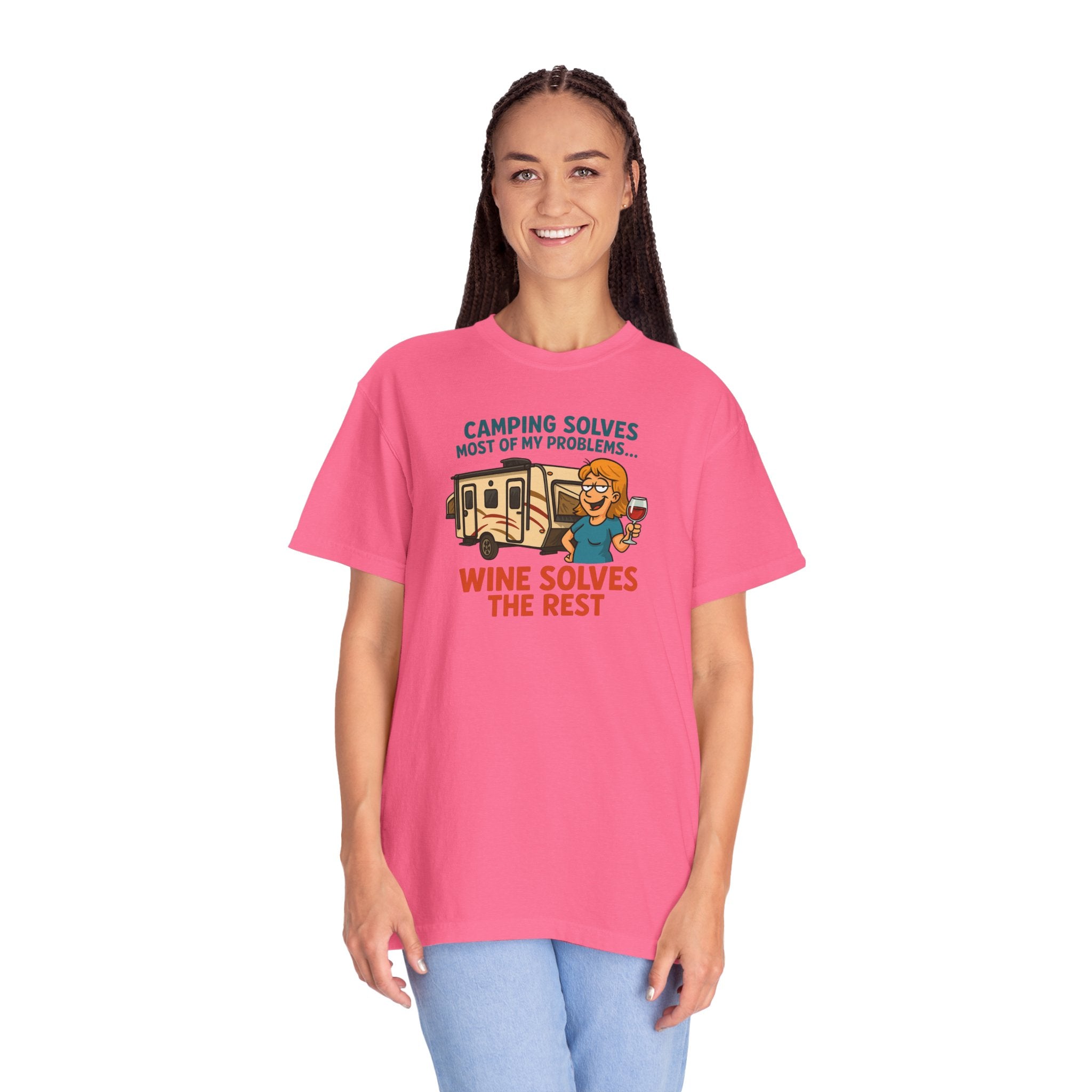 Camping & Wine Unisex T-Shirt, Relaxed Fit Tee, Perfect Gift for Campers, Wine Lovers, Outdoor Enthusiasts, Summer Celebrations