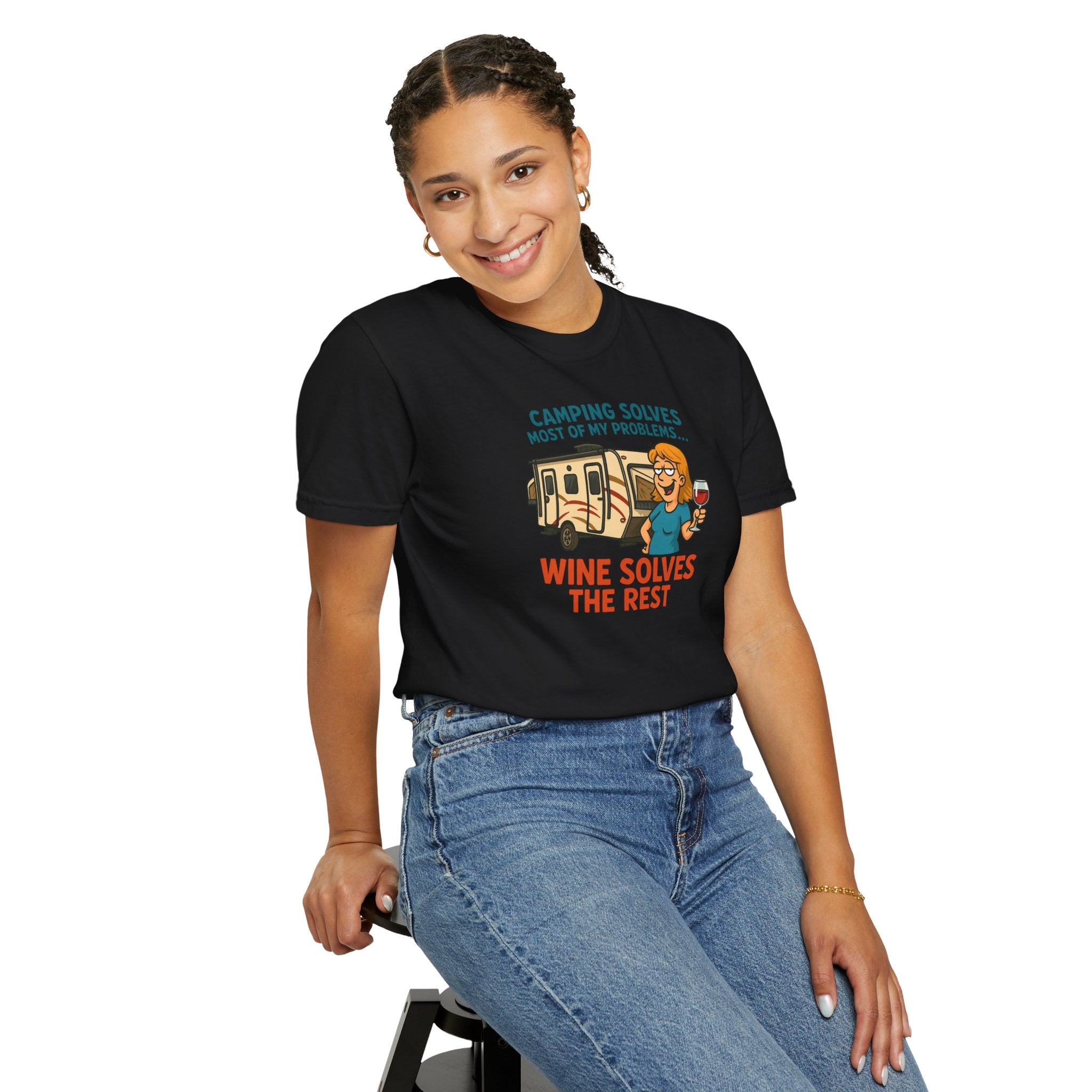 Camping & Wine Unisex T-Shirt, Relaxed Fit Tee, Perfect Gift for Campers, Wine Lovers, Outdoor Enthusiasts, Summer Celebrations