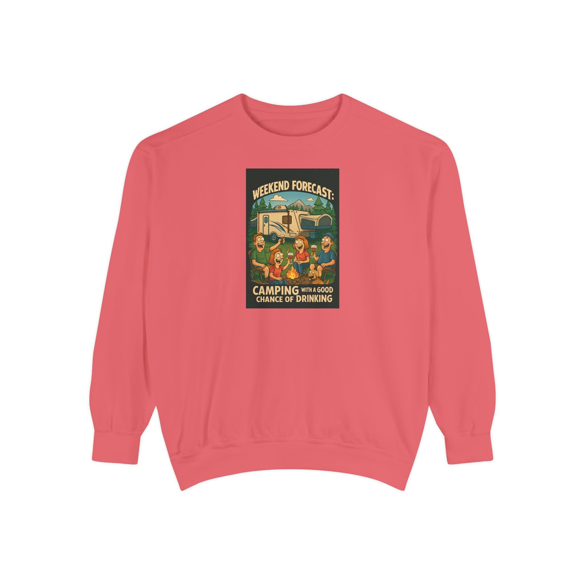 Weekend Forecast Camping Sweatshirt, Cozy Unisex Sweatshirt, Gift for Campers, Outdoor Adventure Apparel, Relaxed Fit Sweatshirt