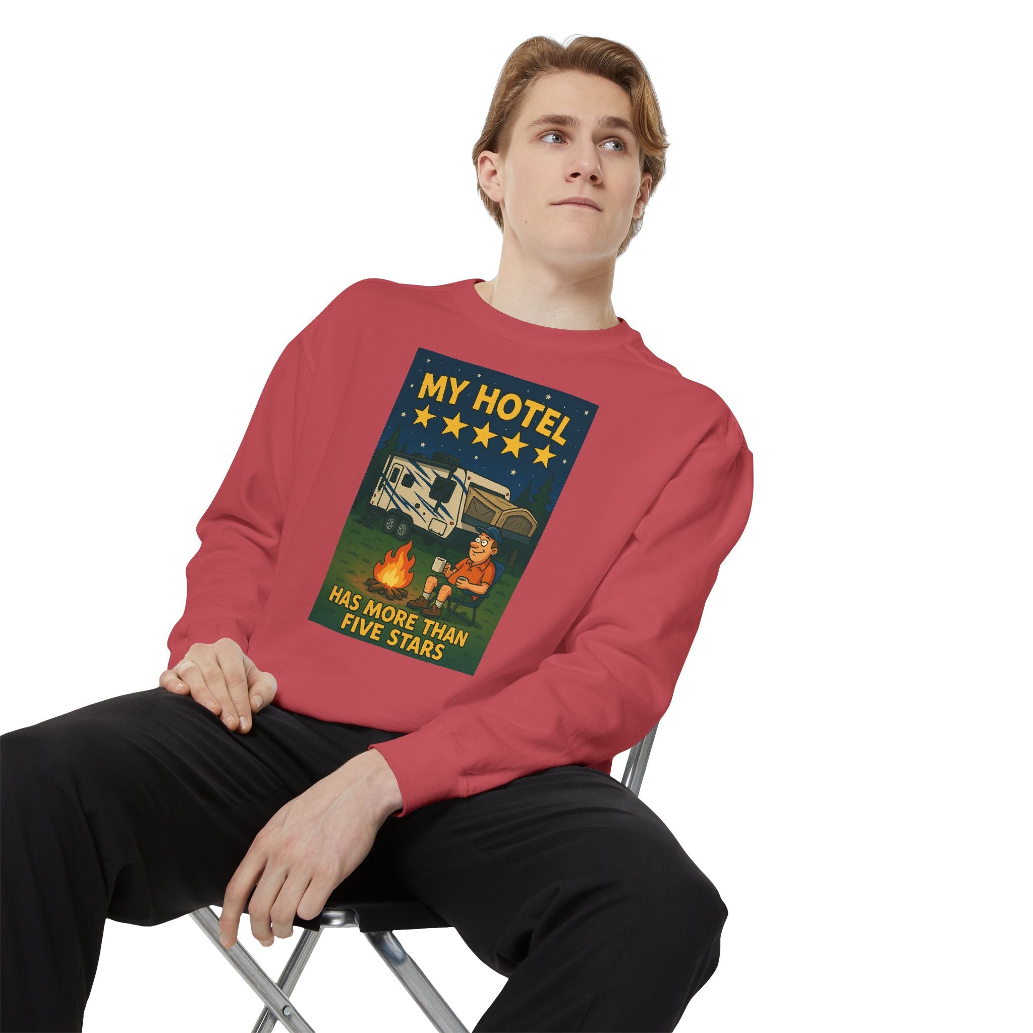 My Hotel Sweatshirt - Cozy Camping Apparel, Unisex Garment-Dyed Sweatshirt for Outdoor Lovers, Perfect for Bonfire Nights, Gift for Campers