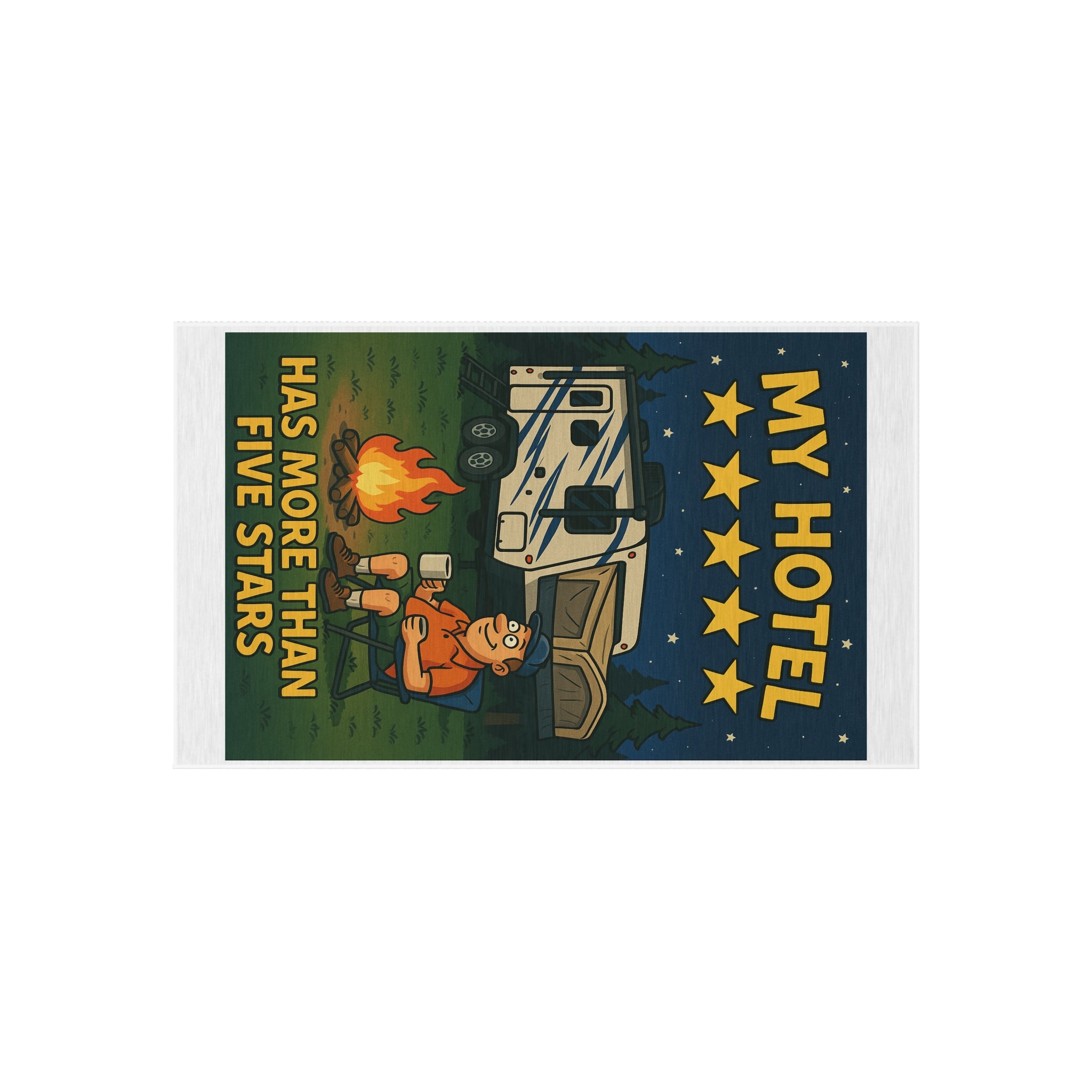 Camping Outdoor Rug, Fun Retro Style Rug, My Hotel Has More Than Five Stars, Perfect for Campers, Patio Decor, RV Accessories