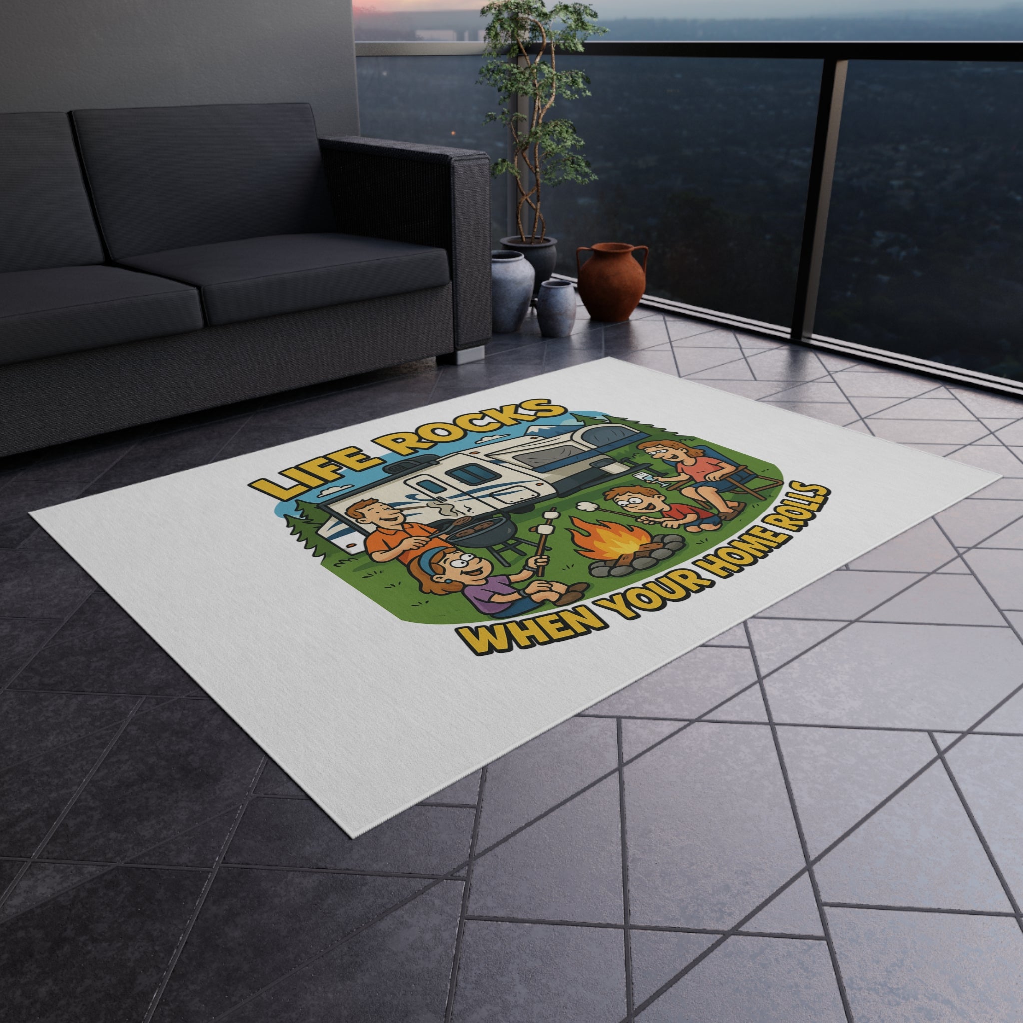 RV Life Outdoor Rug, Camping Decor Mat, Funny Welcome Home Rug, Patio Area Rug, Lightweight Outdoor Carpet